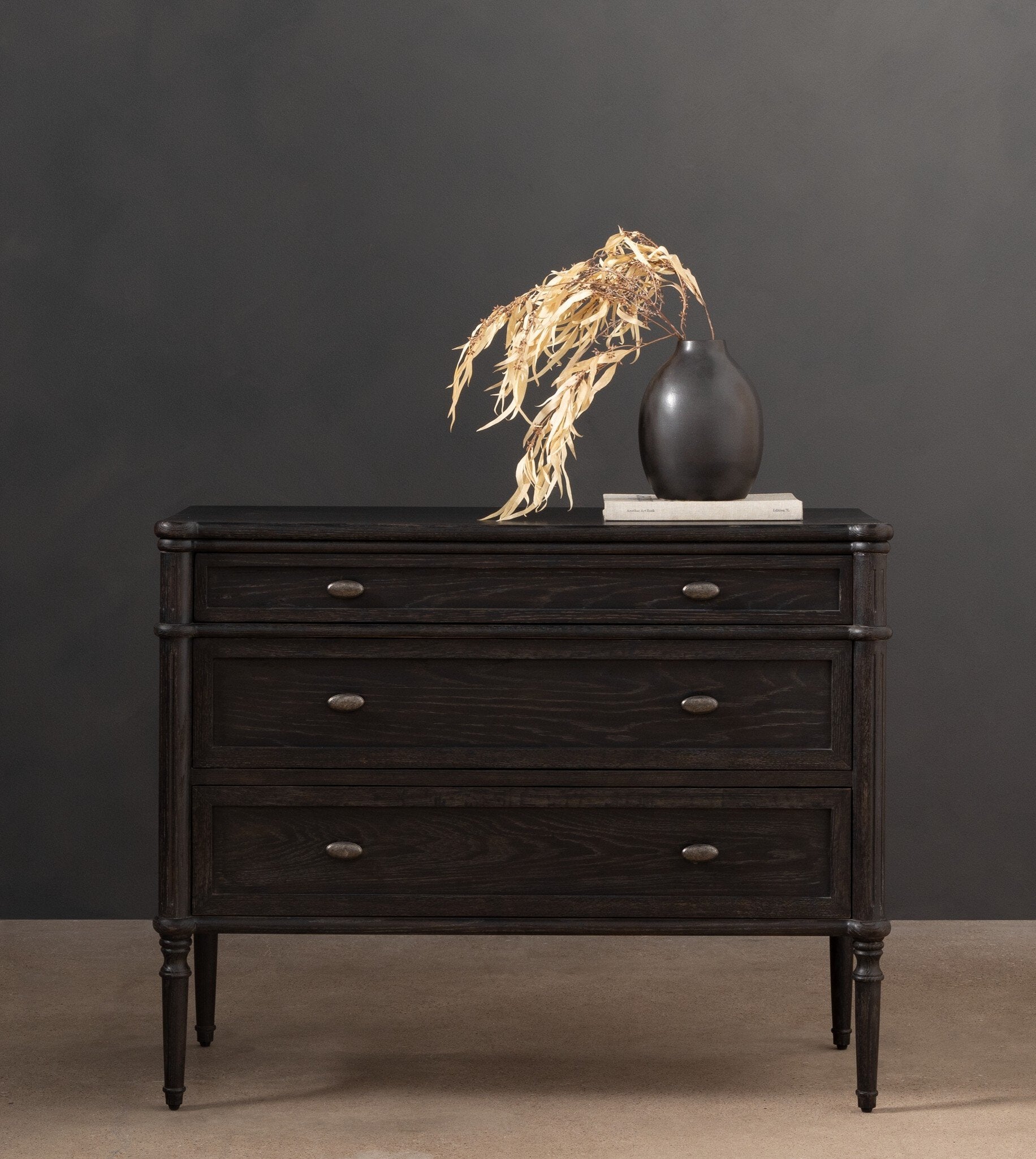 Four Hands Toulouse Chest — Distressed Black-Distressed Black Oak-Aged Brass