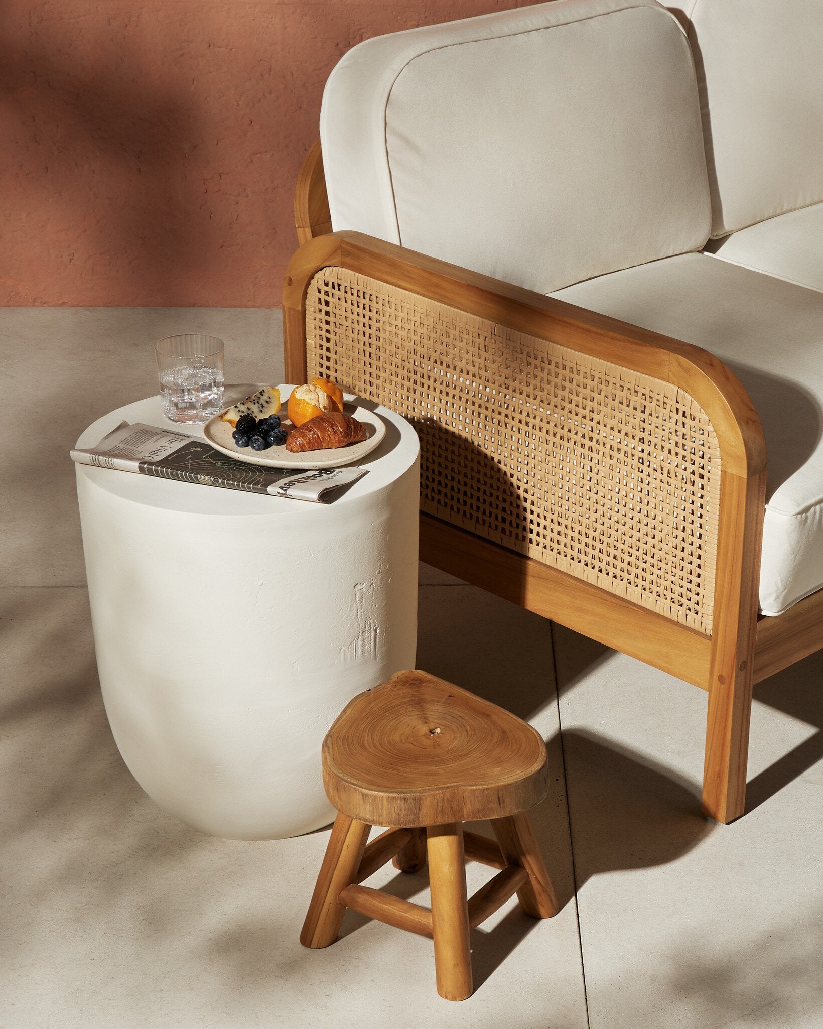 Four Hands Basil Outdoor Drink Table — Matte White Cast Aluminum