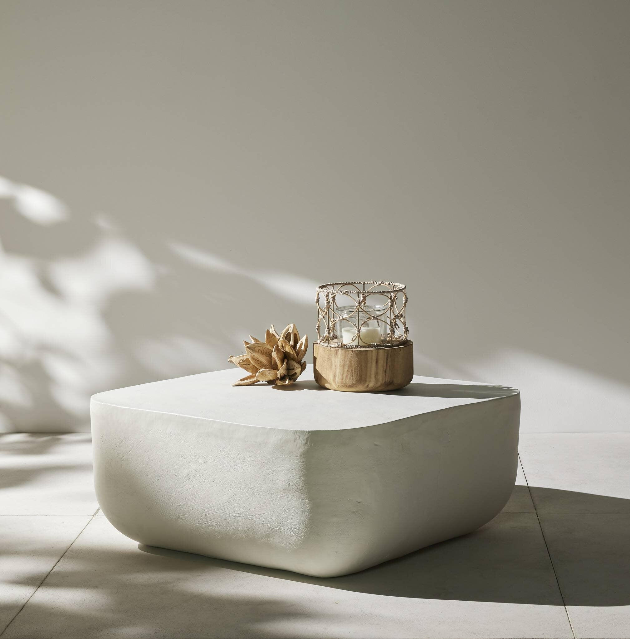 Four Hands Basil Square Outdoor Coffee Table — Matte White Cast Aluminum