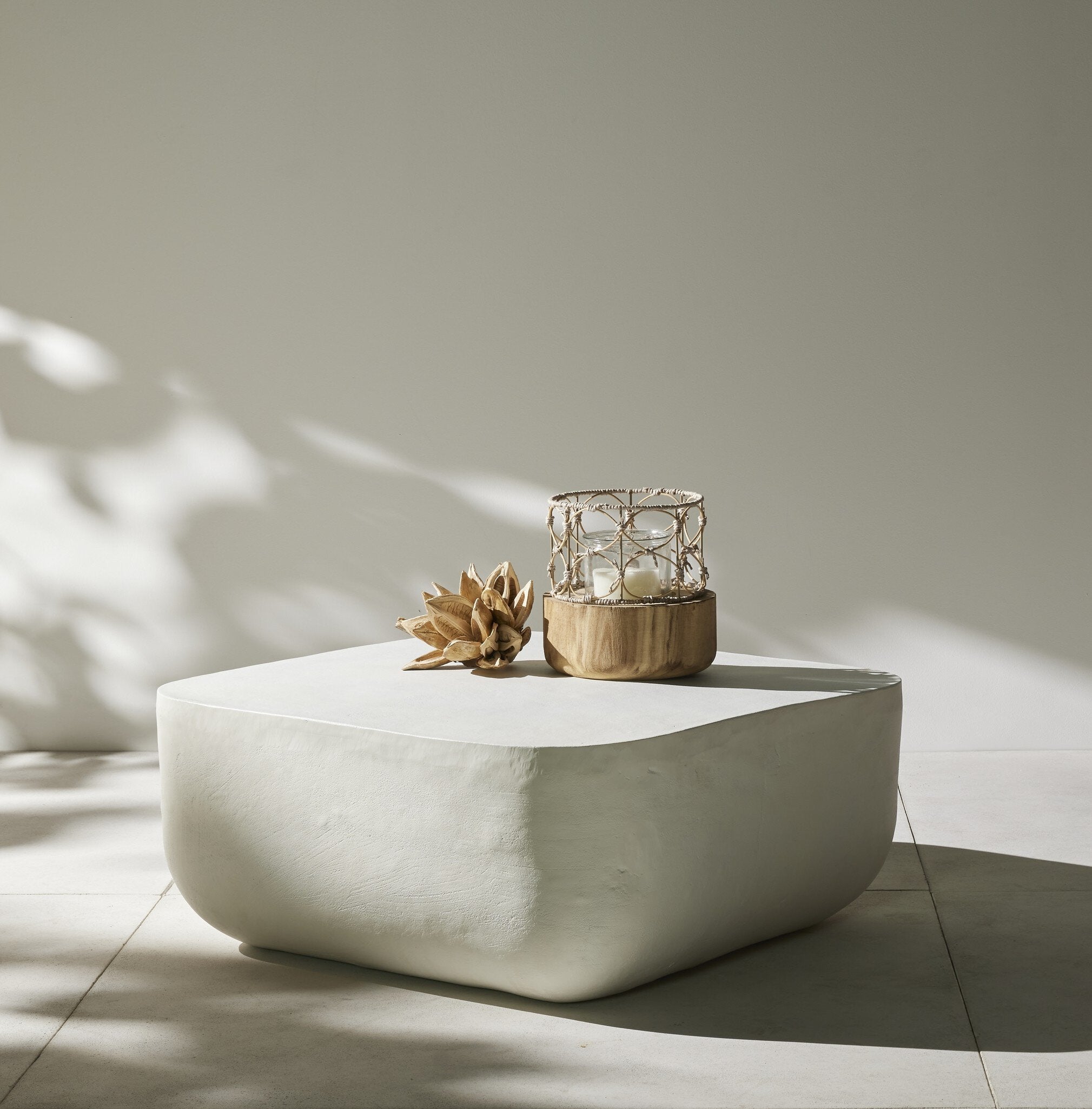 Four Hands Basil Square Outdoor Coffee Table — Matte White Cast Aluminum