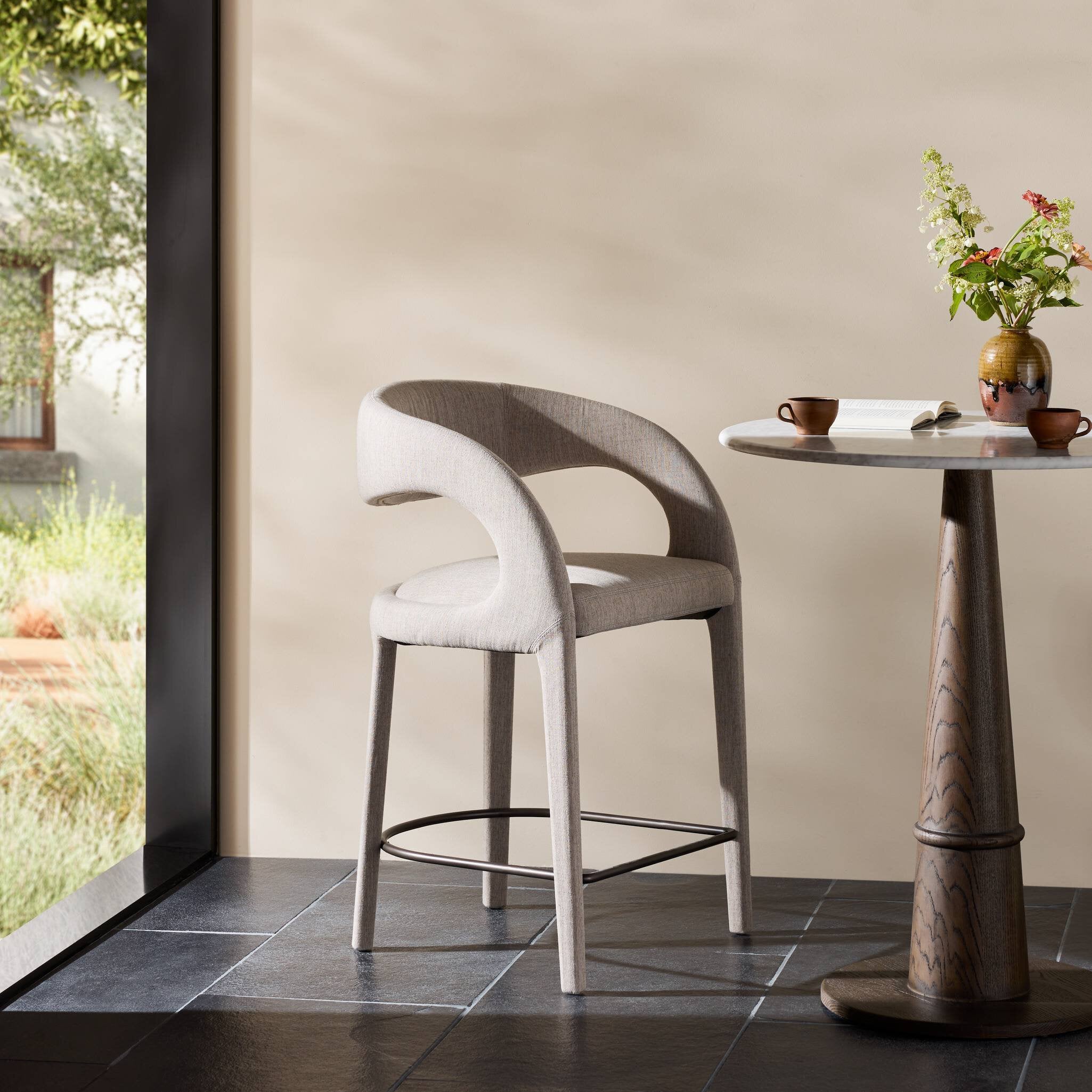 Four Hands Hawkins Bar + Counter Stool — Savile Flannel-Gunmetal-Counter