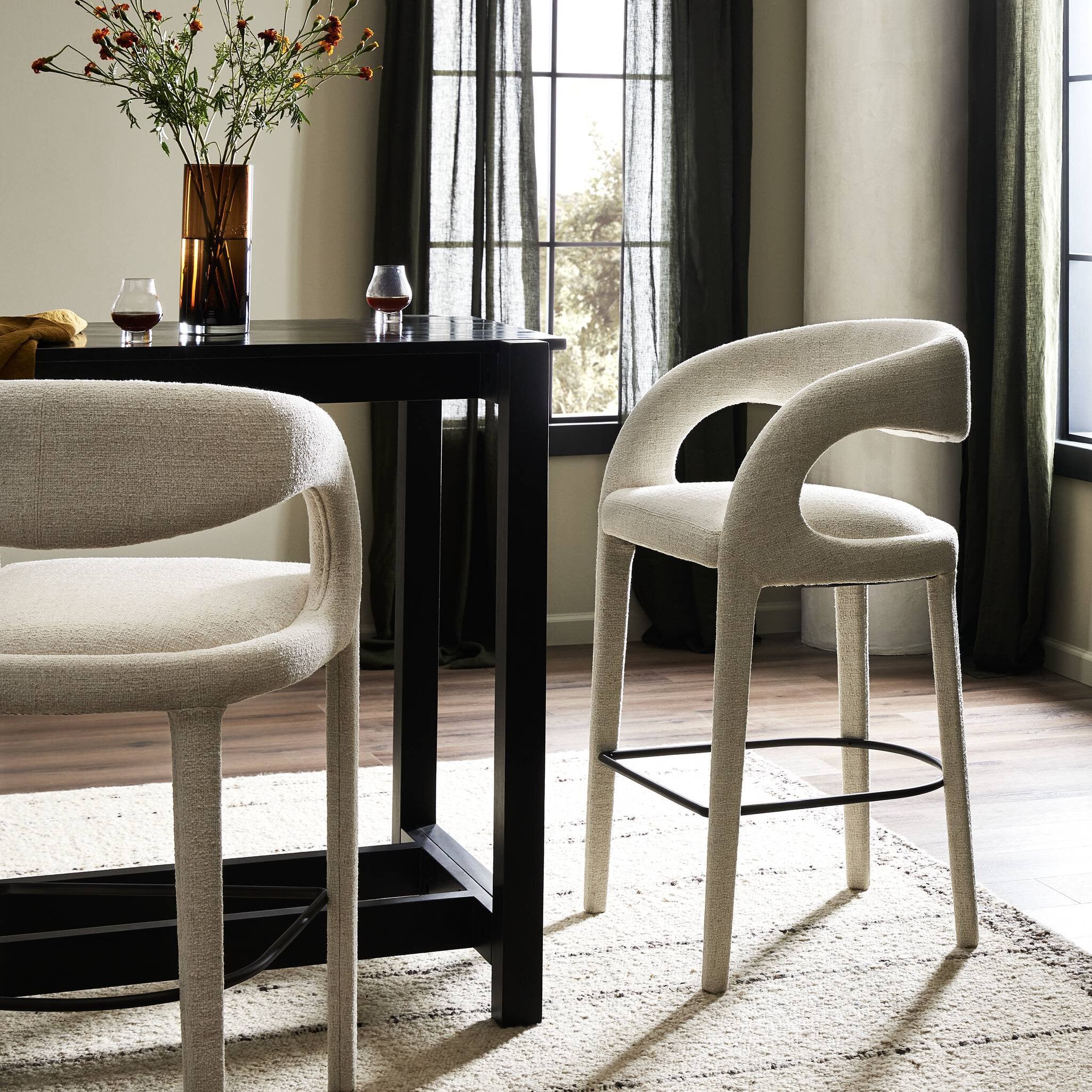 Four Hands Hawkins Bar + Counter Stool — Omari Natural-Gunmetal-Bar
