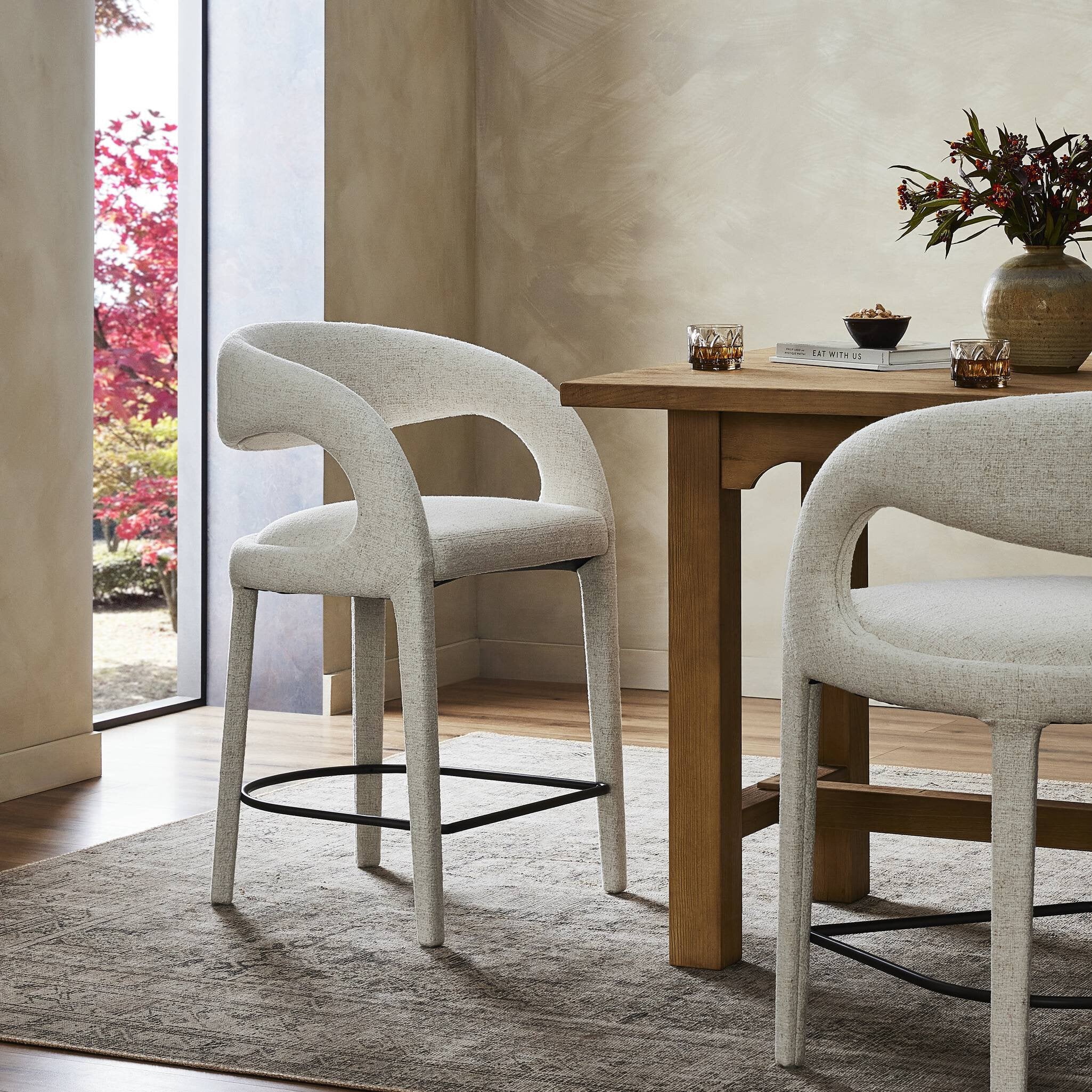 Four Hands Hawkins Bar + Counter Stool — Omari Natural-Gunmetal-Counter