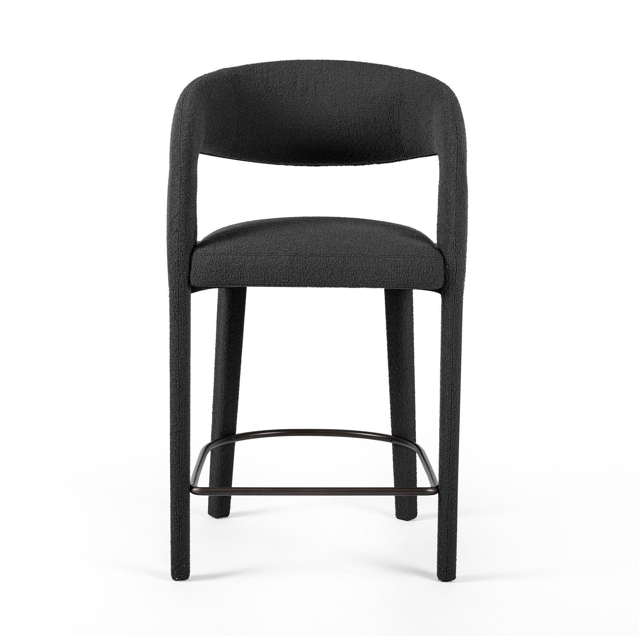 Four Hands Hawkins Bar + Counter Stool — FIQA Boucle Charcoal-Gunmetal-Counter