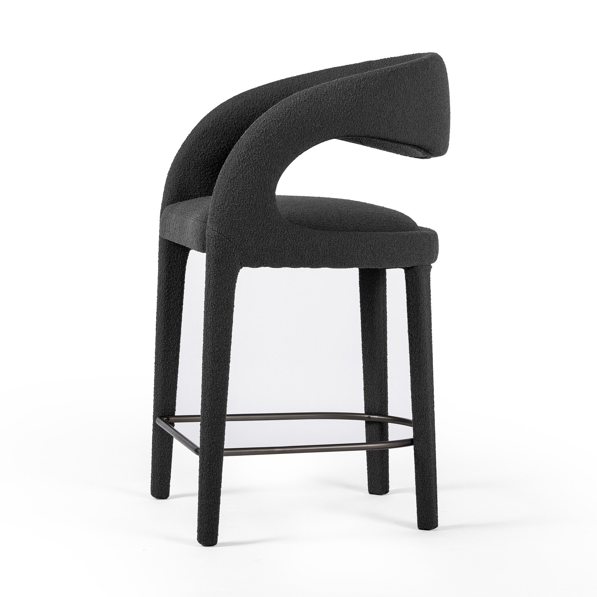 Four Hands Hawkins Bar + Counter Stool — FIQA Boucle Charcoal-Gunmetal-Counter