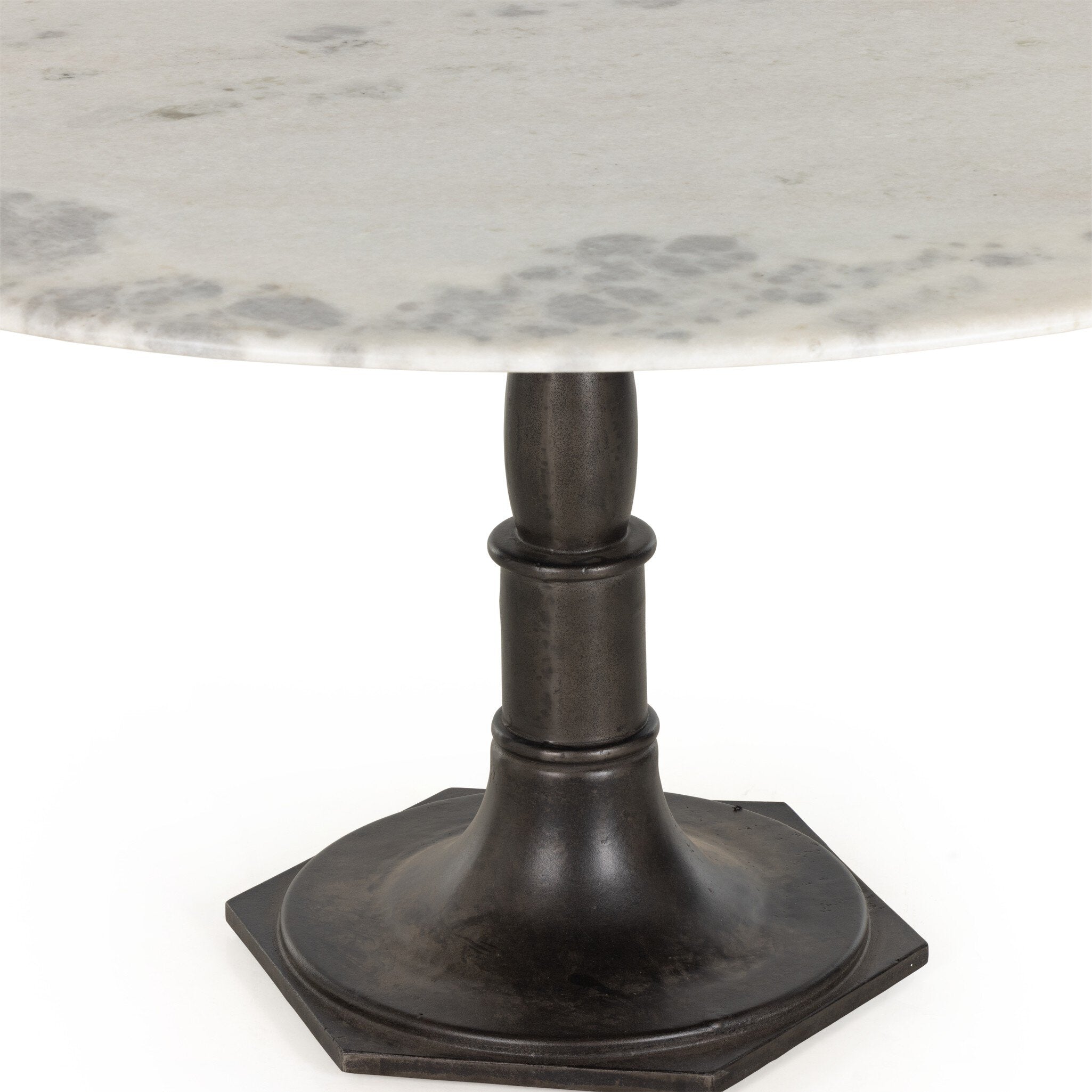 Four Hands Lucy Round Dining Table — Carbon Wash-White Marble