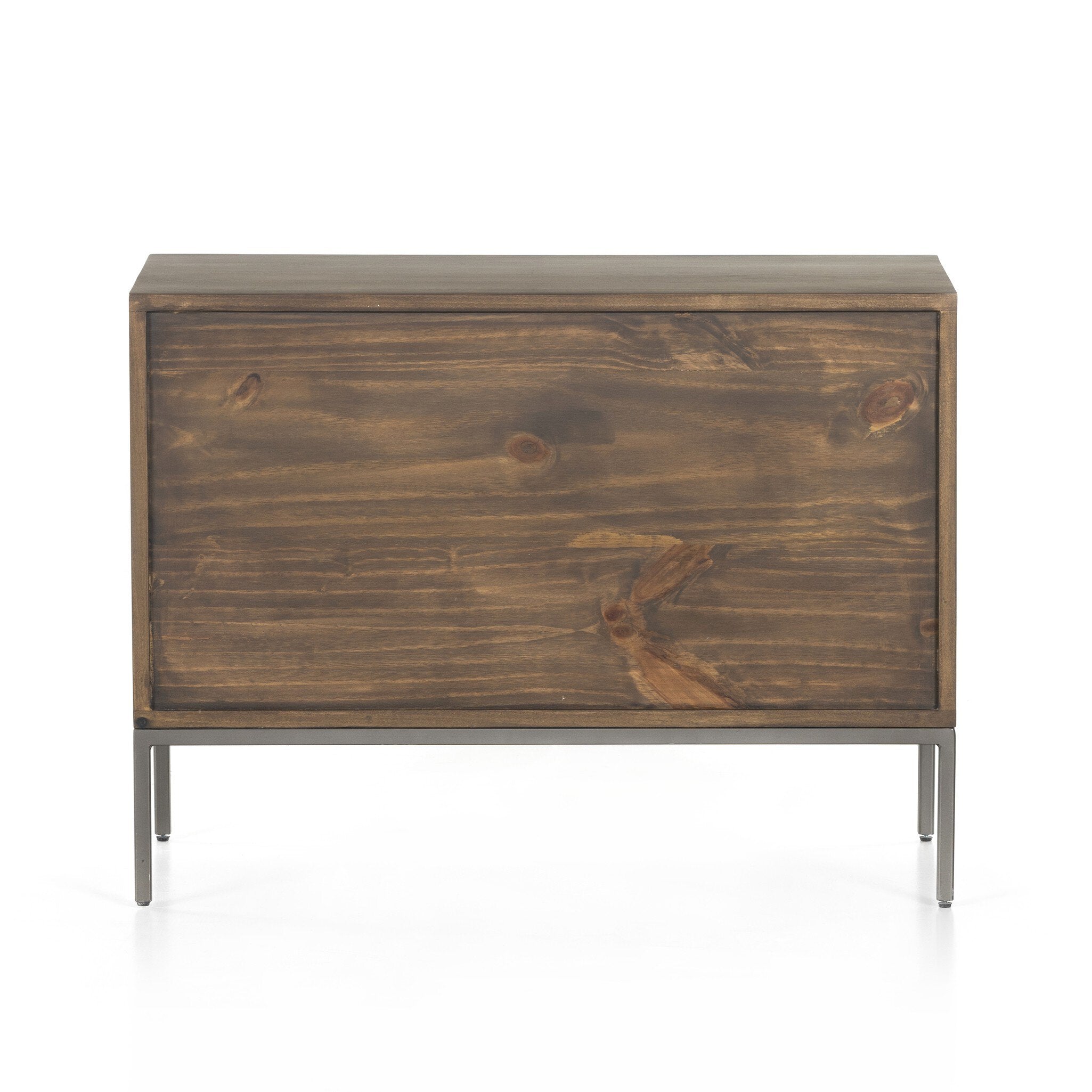 Four Hands Trey Large Nightstand — Auburn Poplar-Natural Iron-Black Leather