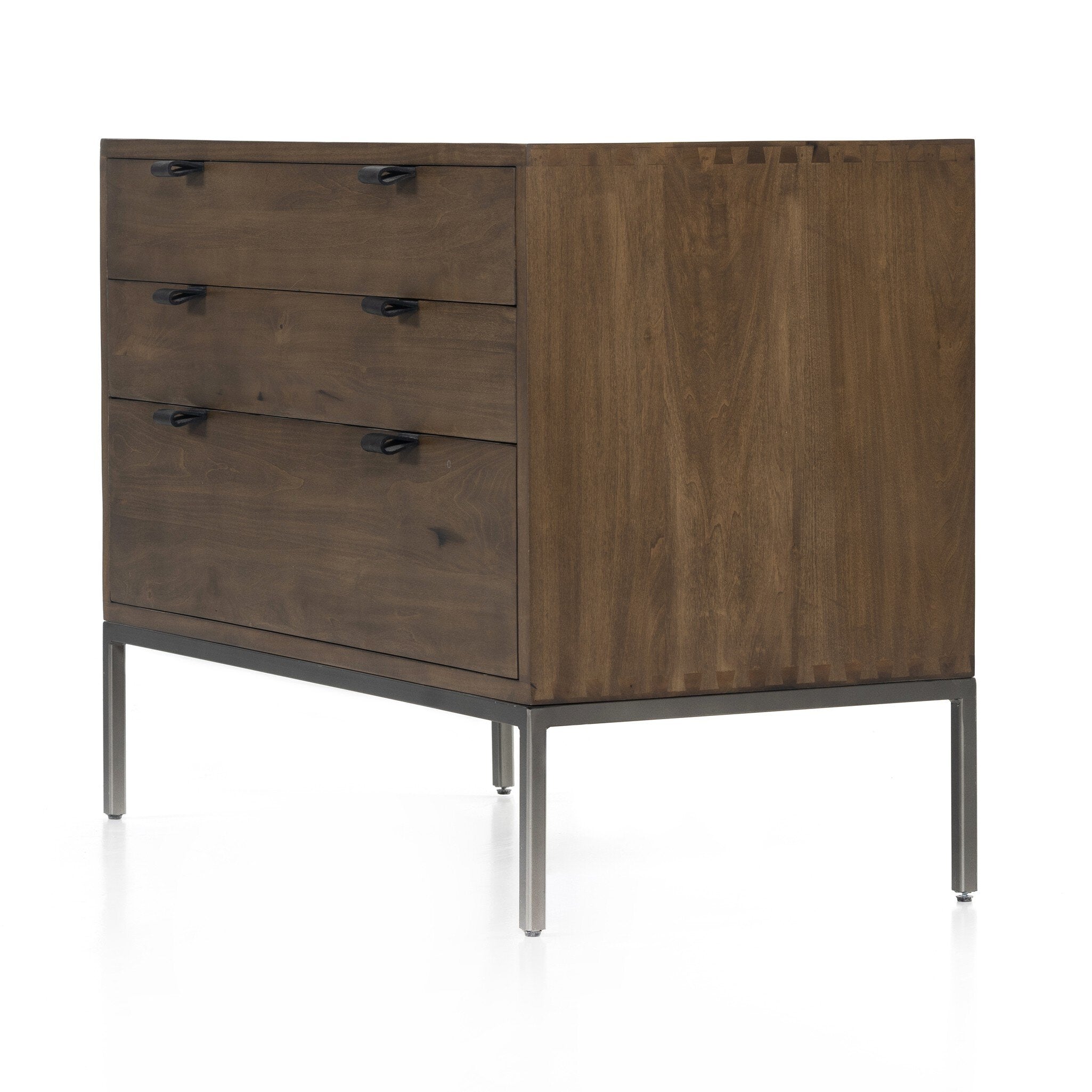 Four Hands Trey Large Nightstand — Auburn Poplar-Natural Iron-Black Leather