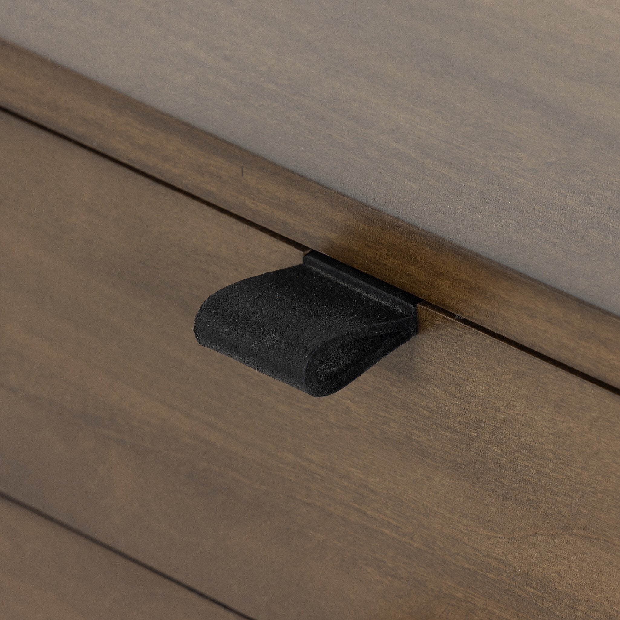 Four Hands Trey Large Nightstand — Auburn Poplar-Natural Iron-Black Leather