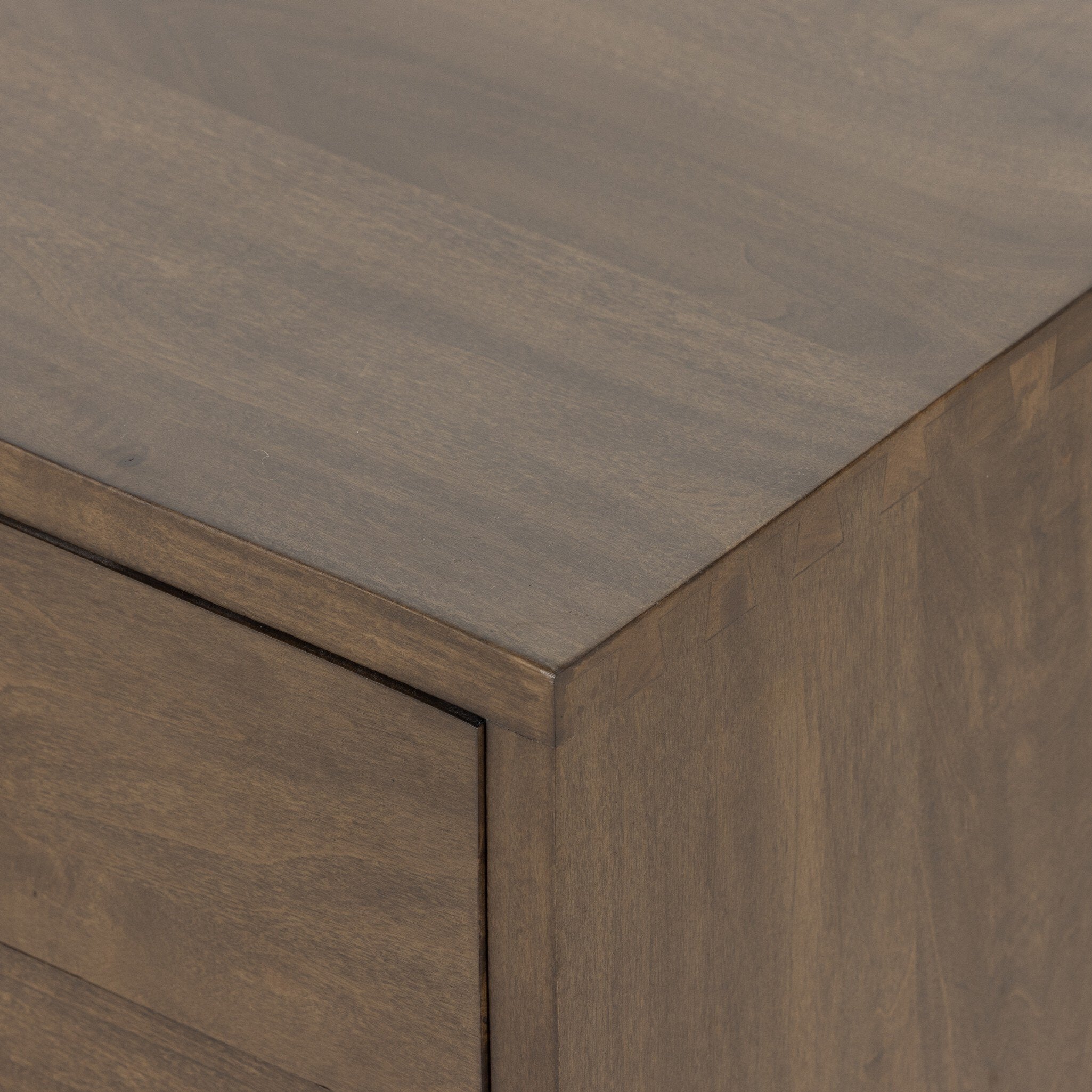 Four Hands Trey Large Nightstand — Auburn Poplar-Natural Iron-Black Leather