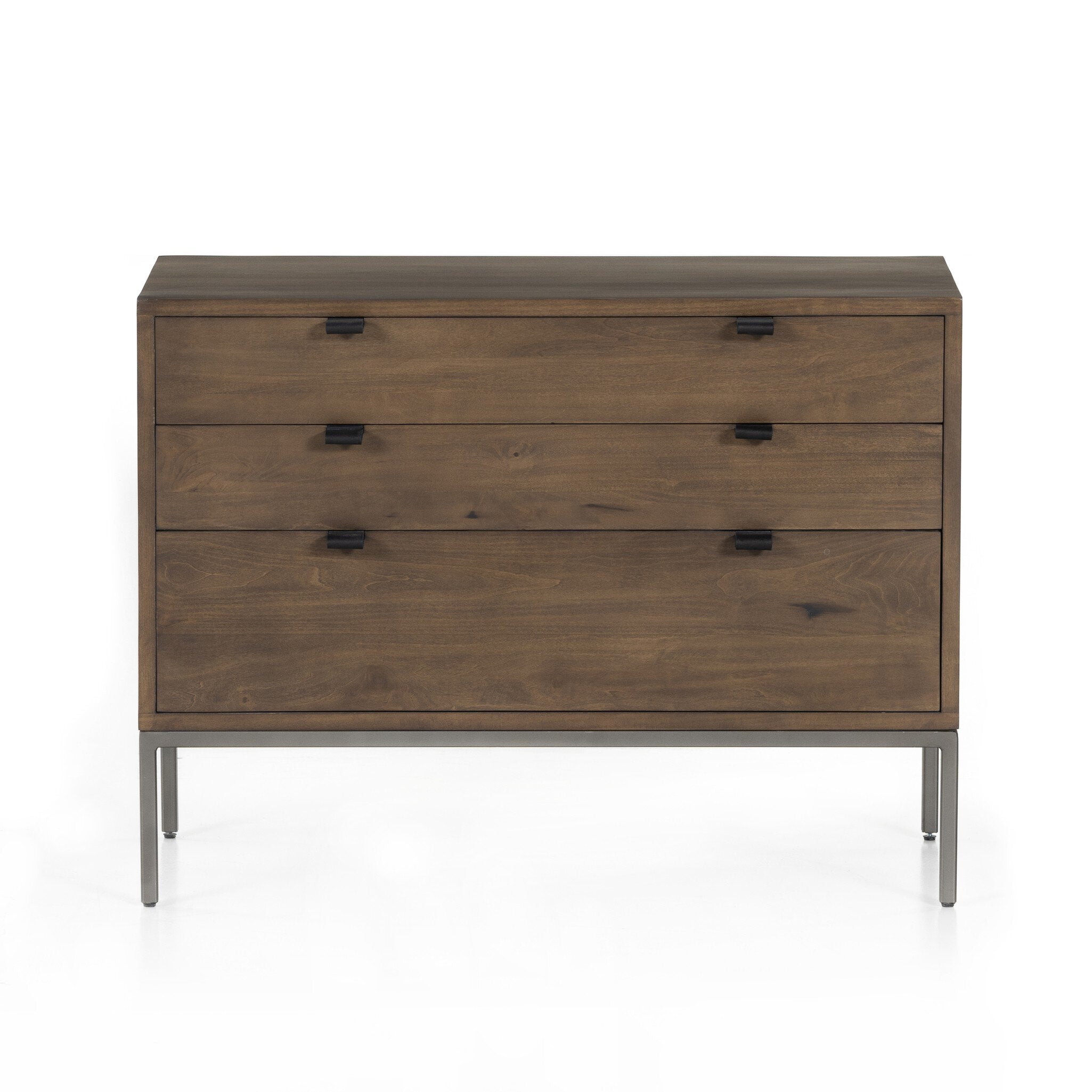 Four Hands Trey Large Nightstand — Auburn Poplar-Natural Iron-Black Leather