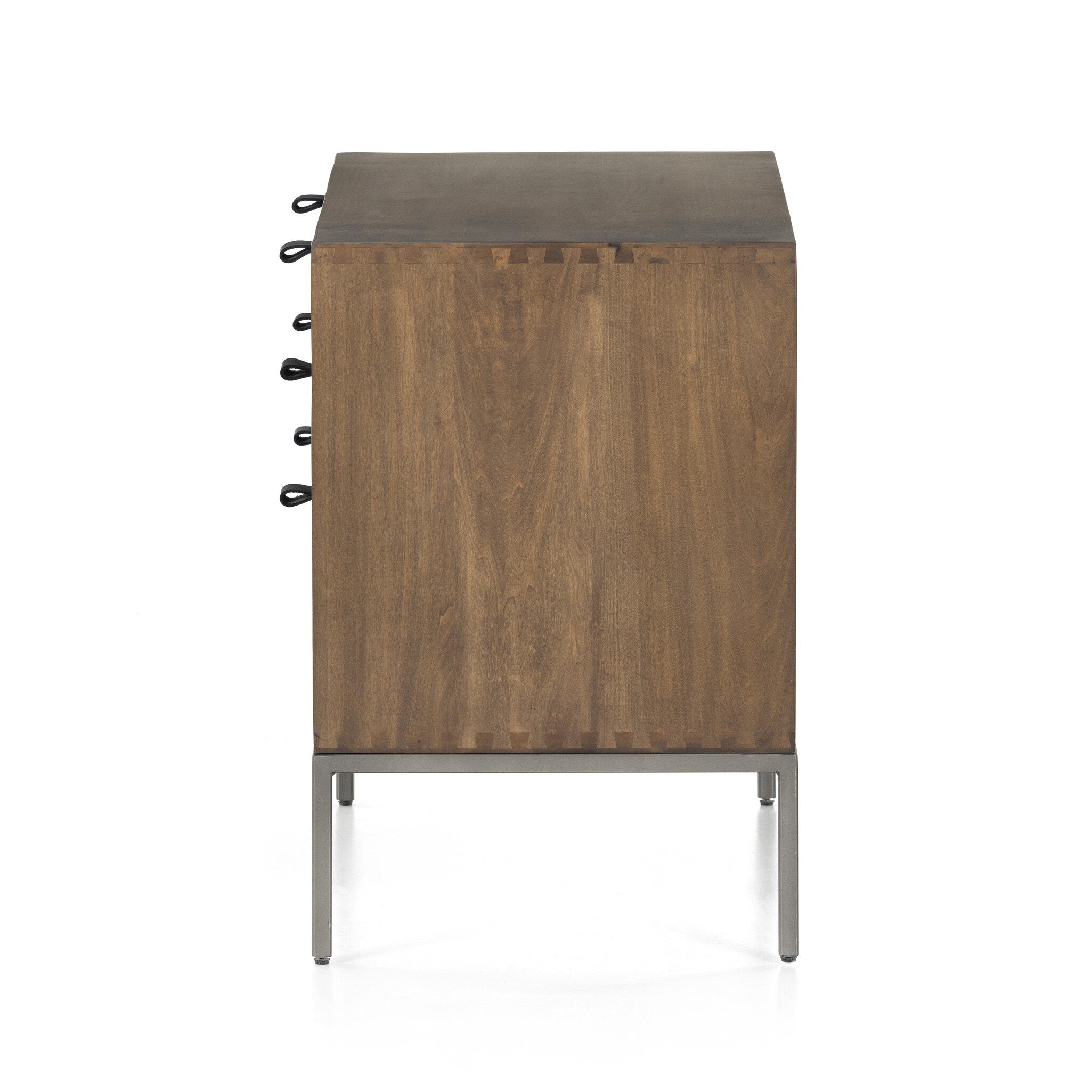 Four Hands Trey Large Nightstand — Auburn Poplar-Natural Iron-Black Leather
