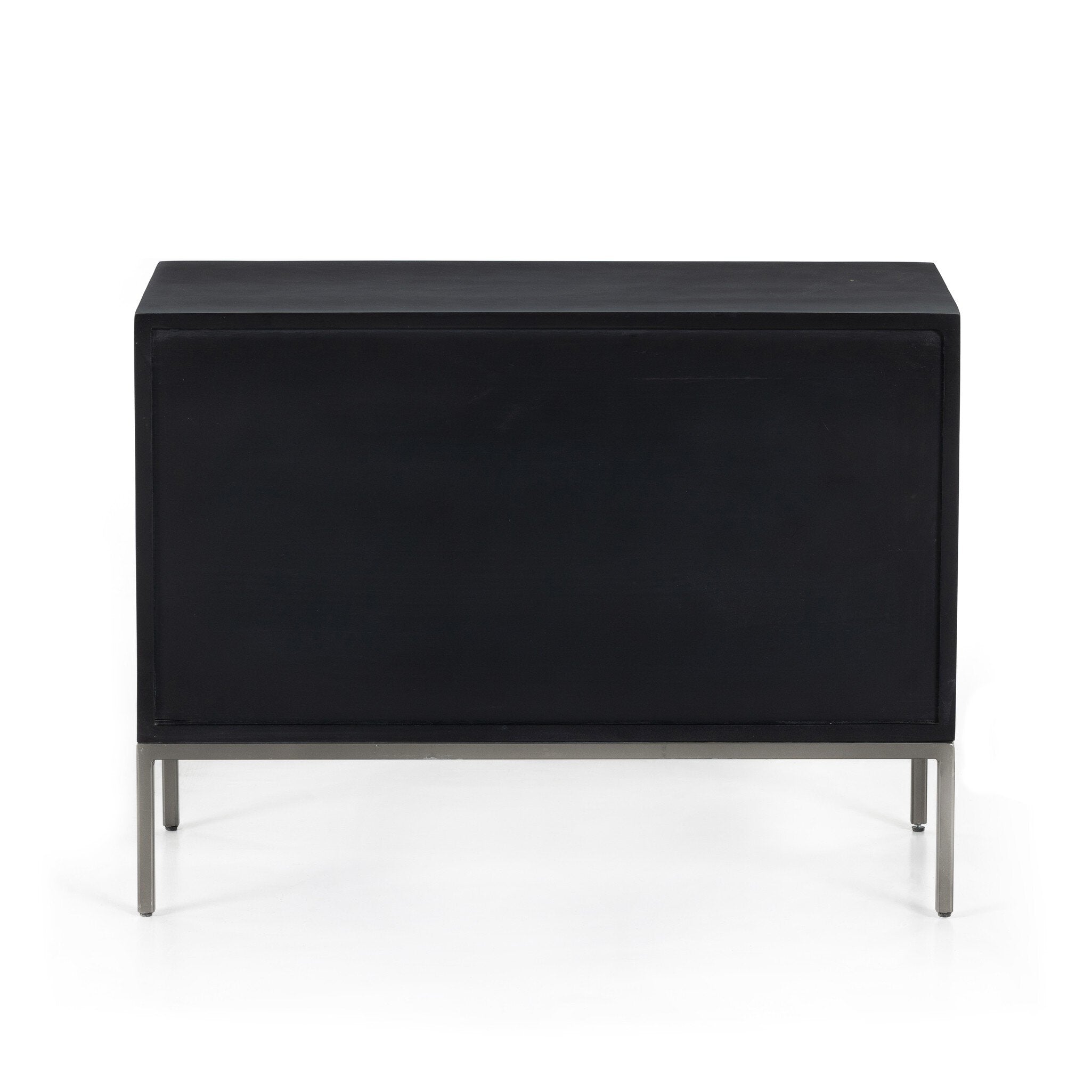 Four Hands Trey Large Nightstand — Black Wash Poplar-Natural Iron-Toffee Leather