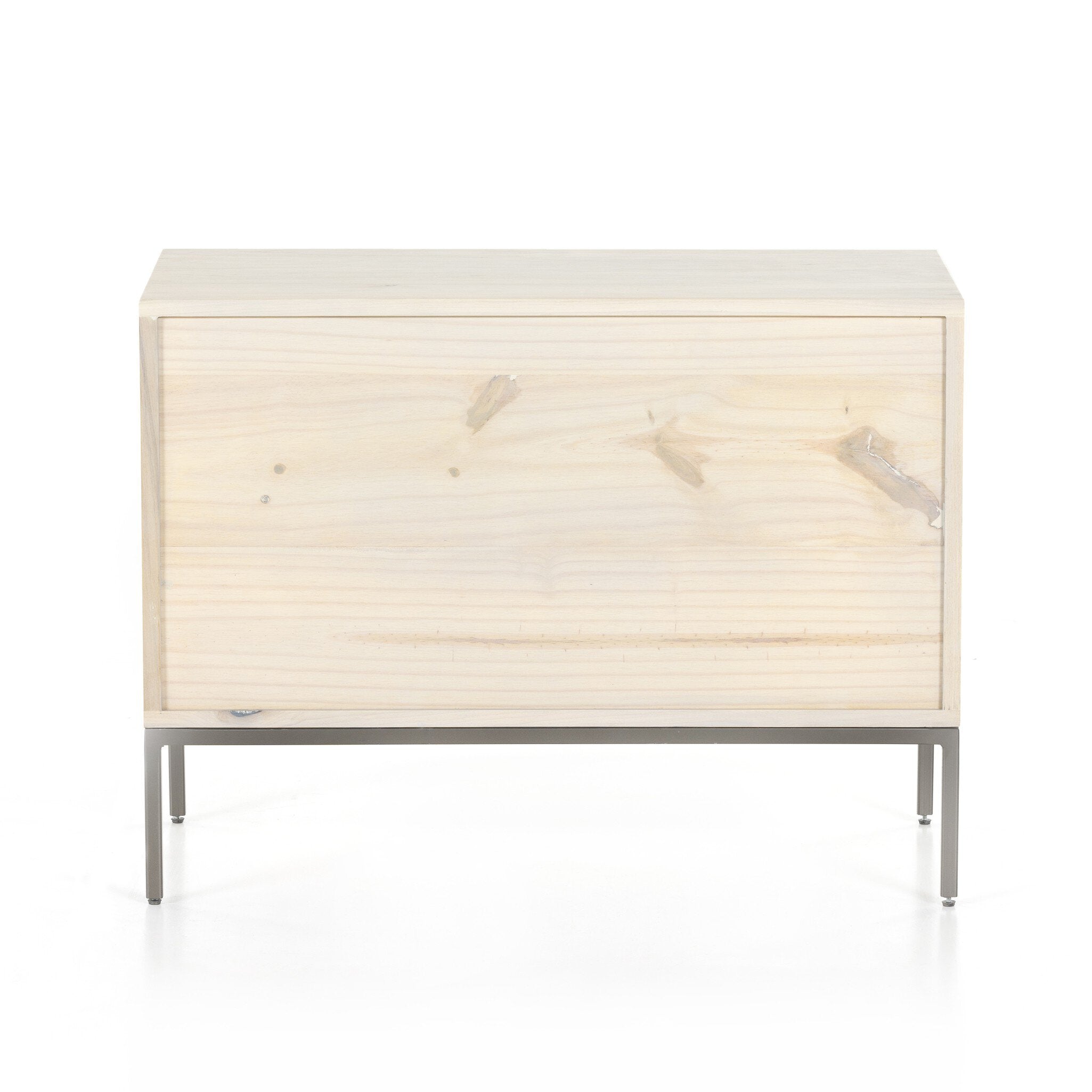 Four Hands Trey Large Nightstand — Dove Poplar-Natural Iron-Toffee Leather