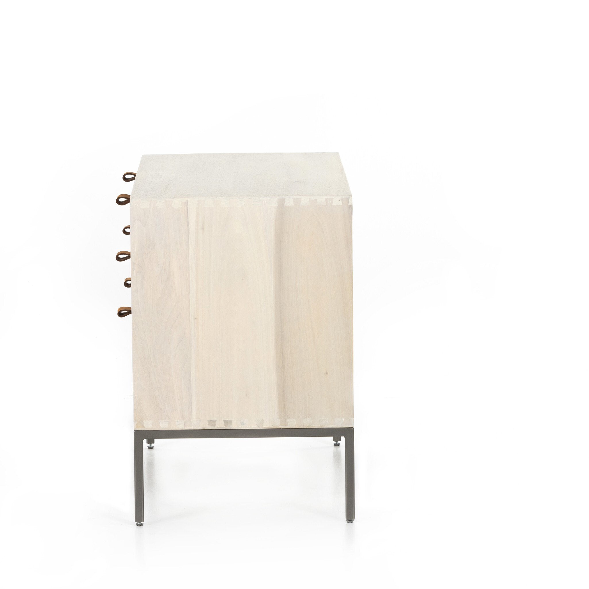 Four Hands Trey Large Nightstand — Dove Poplar-Natural Iron-Toffee Leather