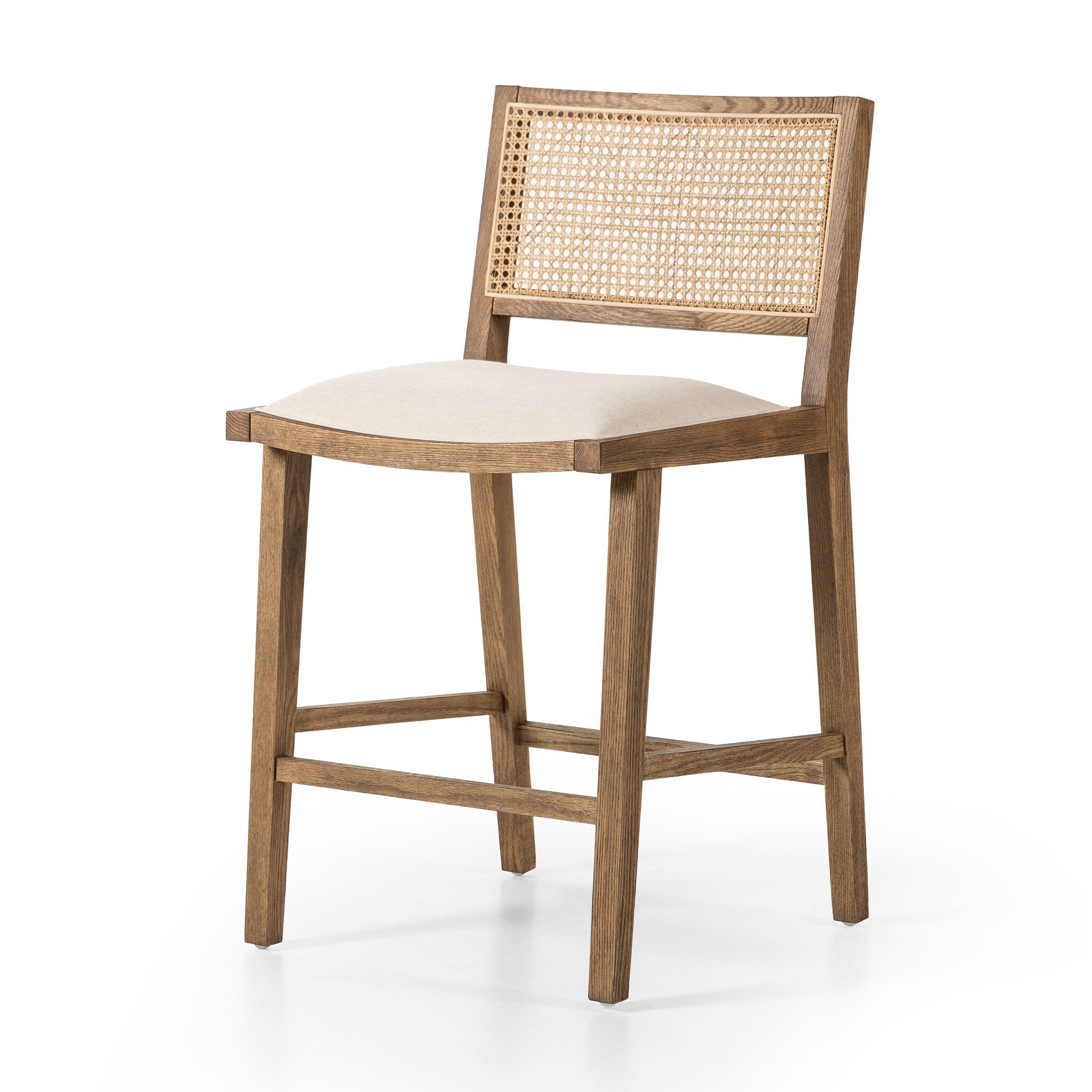 Four Hands Sage Bar + Counter Stool — Savile Flax-Toasted Oak-Natural Cane-Counter