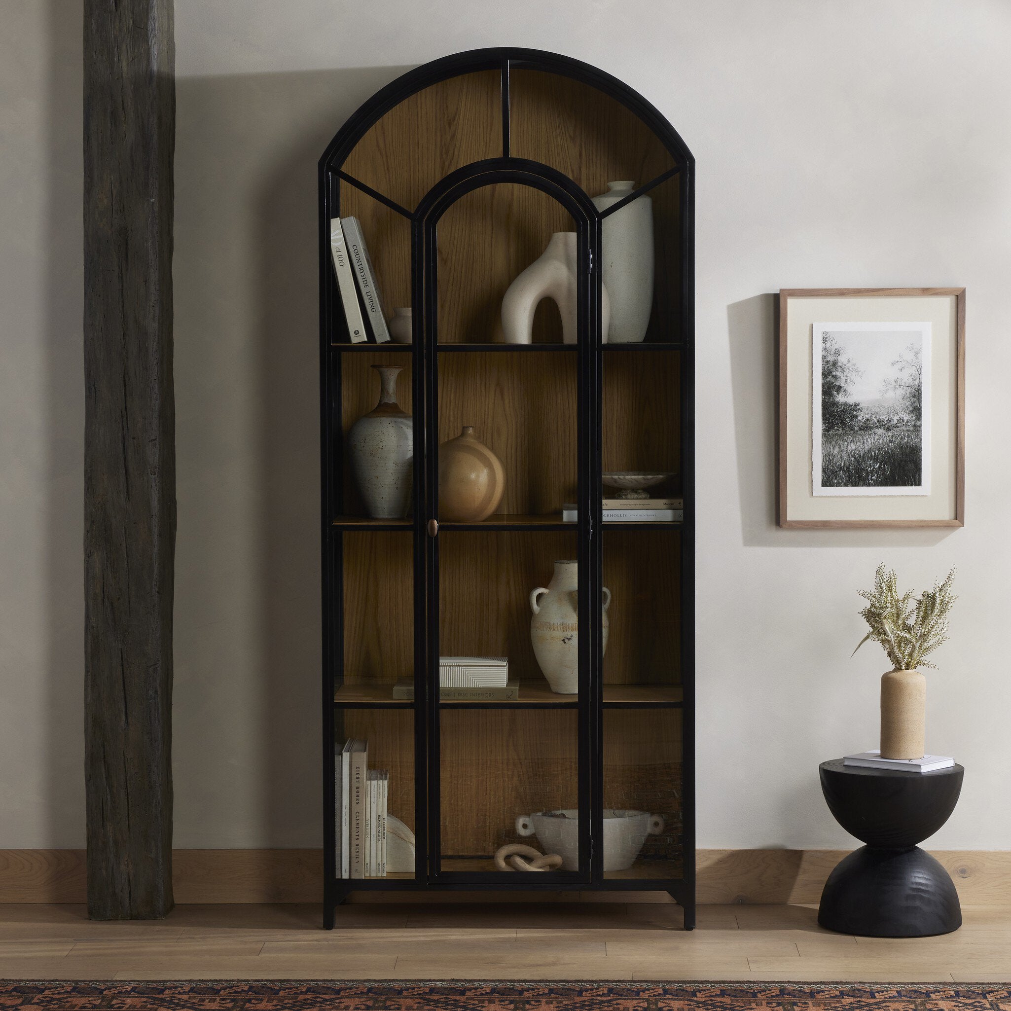 Four Hands Belmont Cabinet — Black-Weathered Bronze-Light Oak Veneer