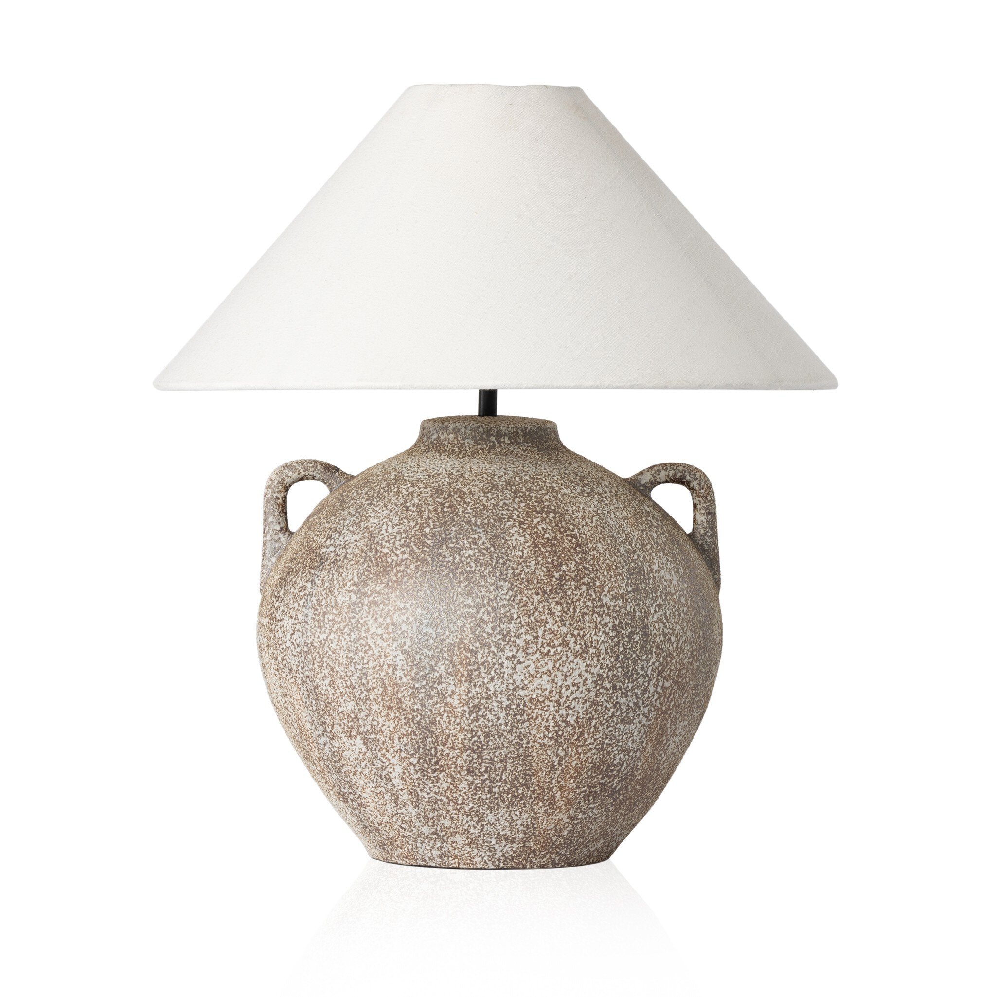 Four Hands Mays Table Lamp — Vintage Brown Porcelain Ceramic-Ivory Linen