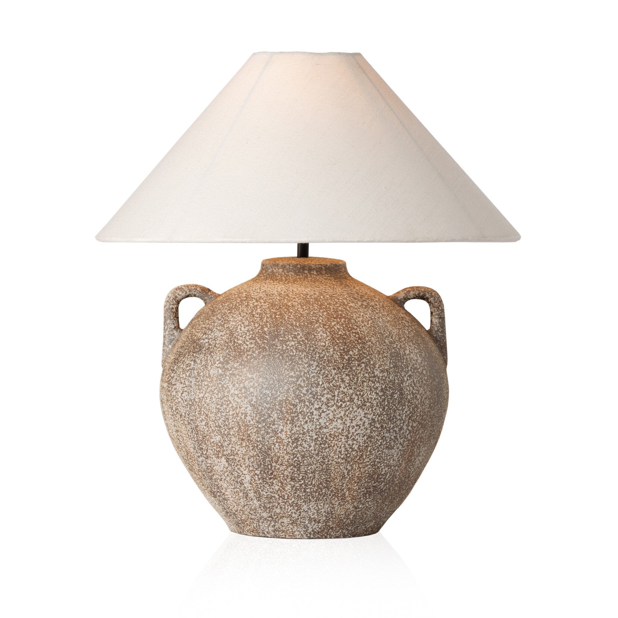 Four Hands Mays Table Lamp — Vintage Brown Porcelain Ceramic-Ivory Linen
