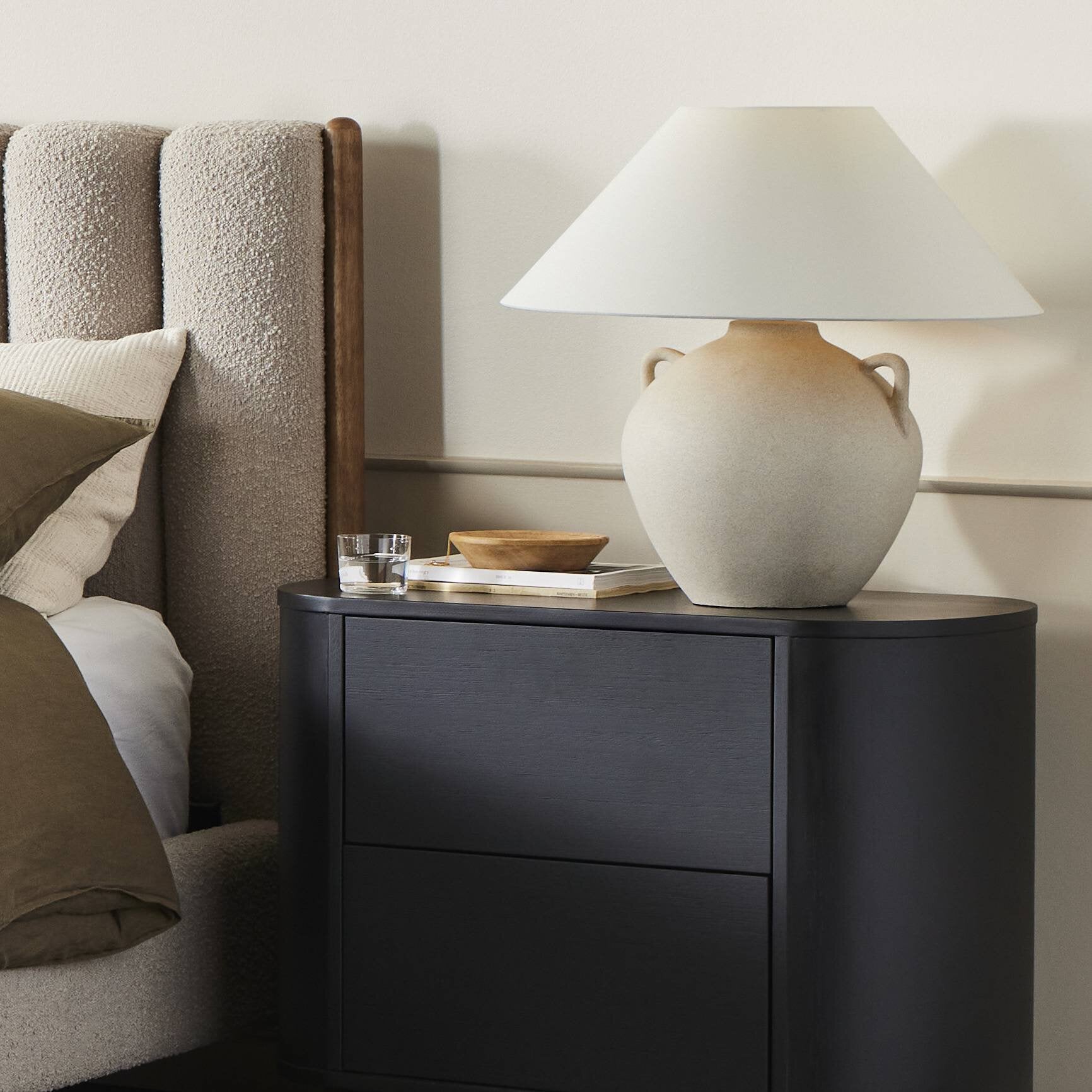 Four Hands Mays Table Lamp — Light Sand Porcelain Ceramic-Ivory Linen