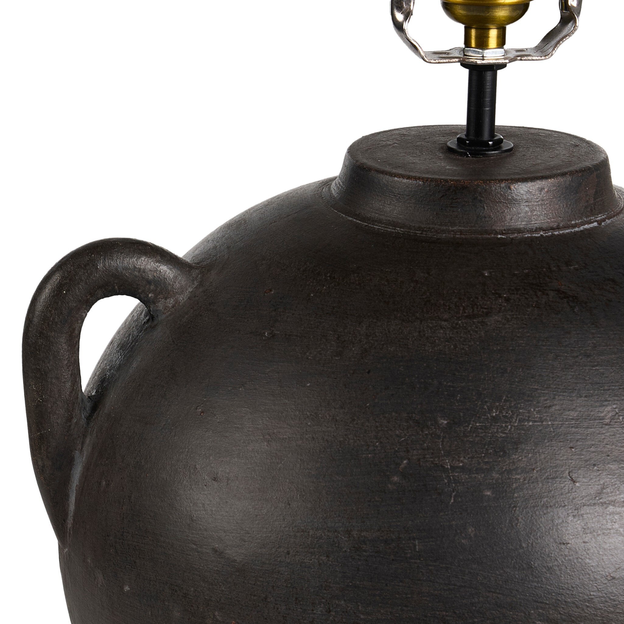 Four Hands Mays Table Lamp — Aged Black Terracotta-Ivory Linen