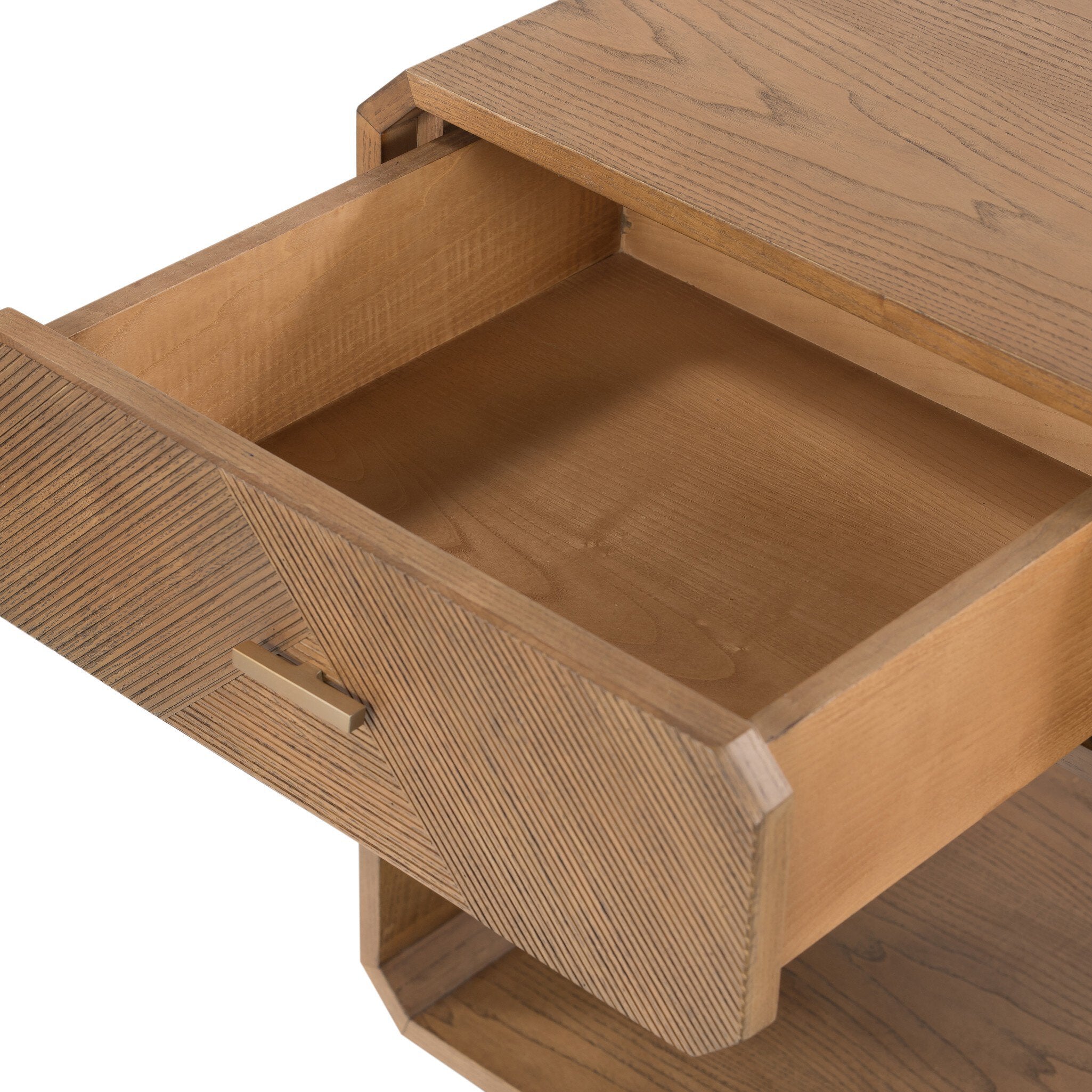 Four Hands Caspian Nightstand — Natural Ash Veneer-Natural Ash-Satin Brass