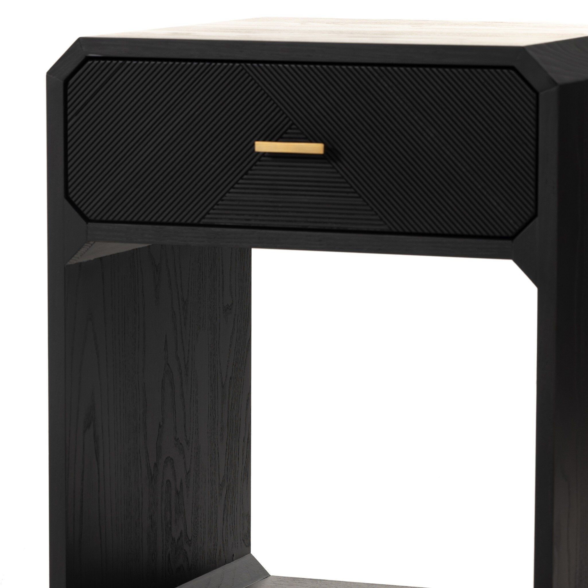 Four Hands Caspian Nightstand — Black Ash Veneer-Black Ash-Satin Brass