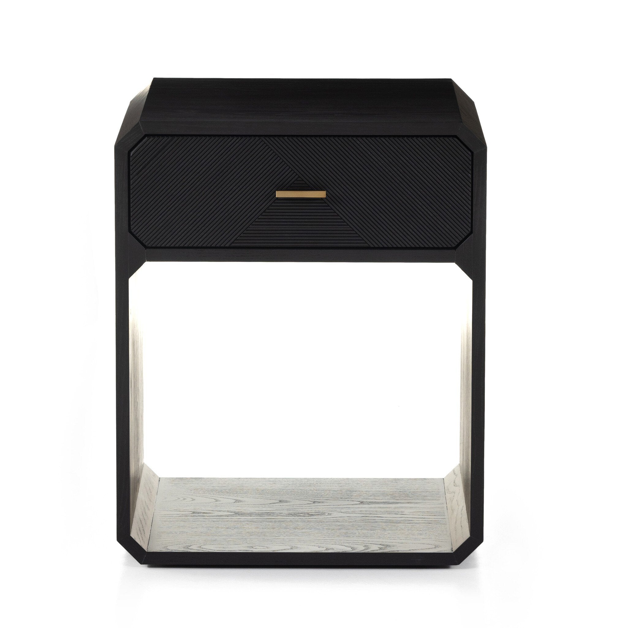 Four Hands Caspian Nightstand — Black Ash Veneer-Black Ash-Satin Brass