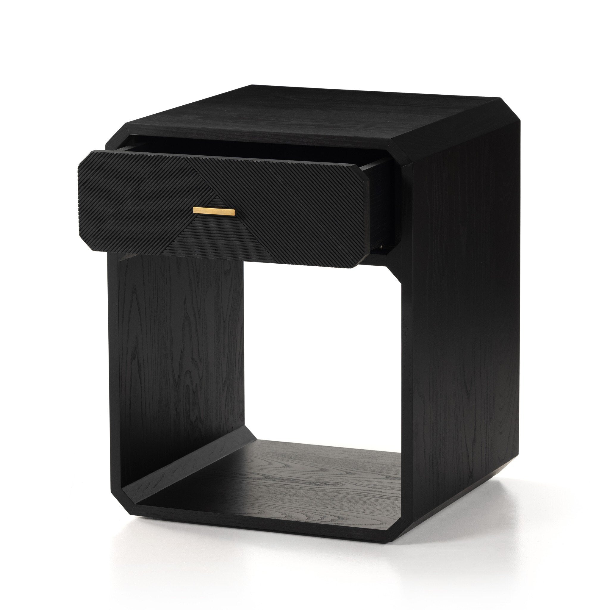 Four Hands Caspian Nightstand — Black Ash Veneer-Black Ash-Satin Brass