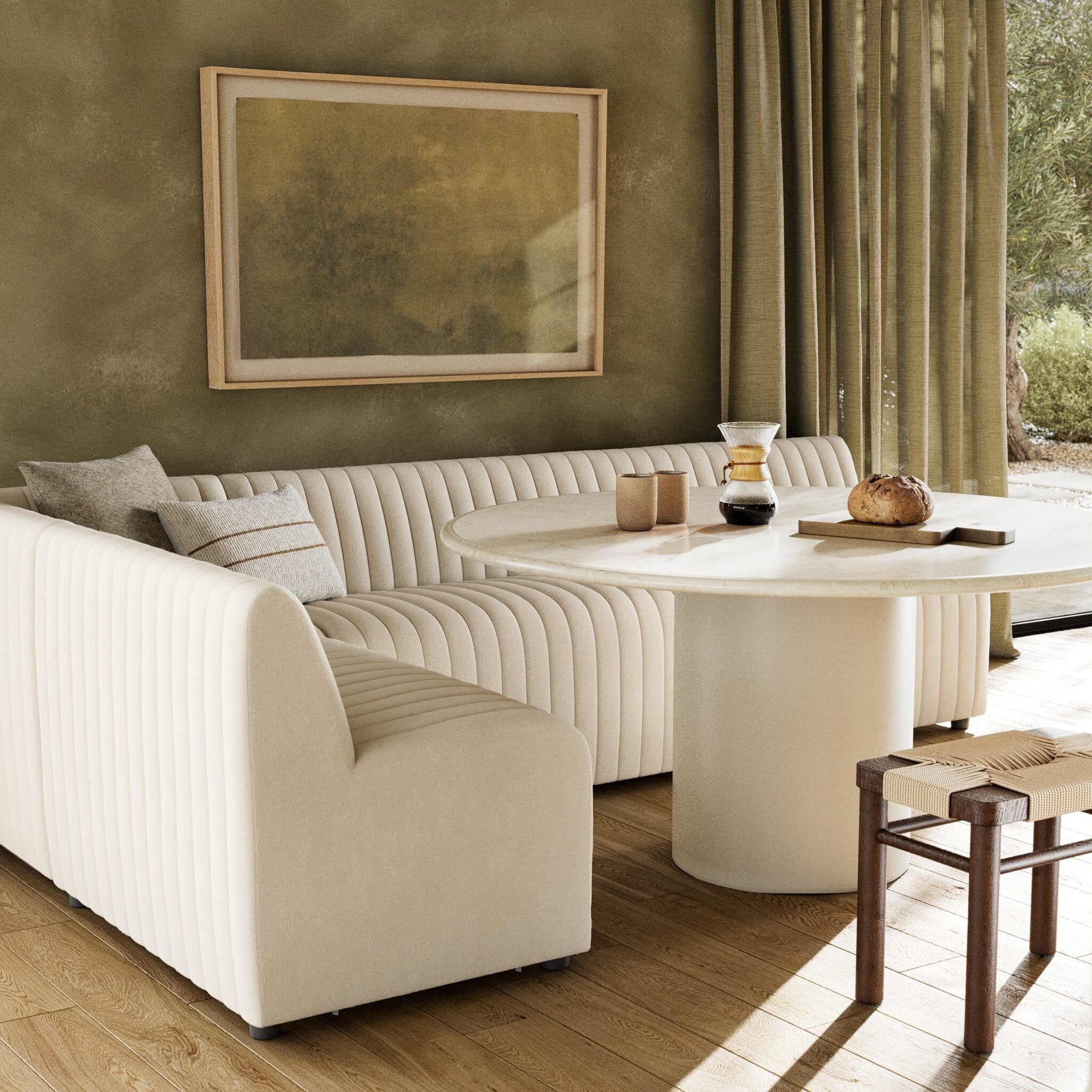 Four Hands Augustine Dining Banquette, L-Shape — Capri Oatmeal