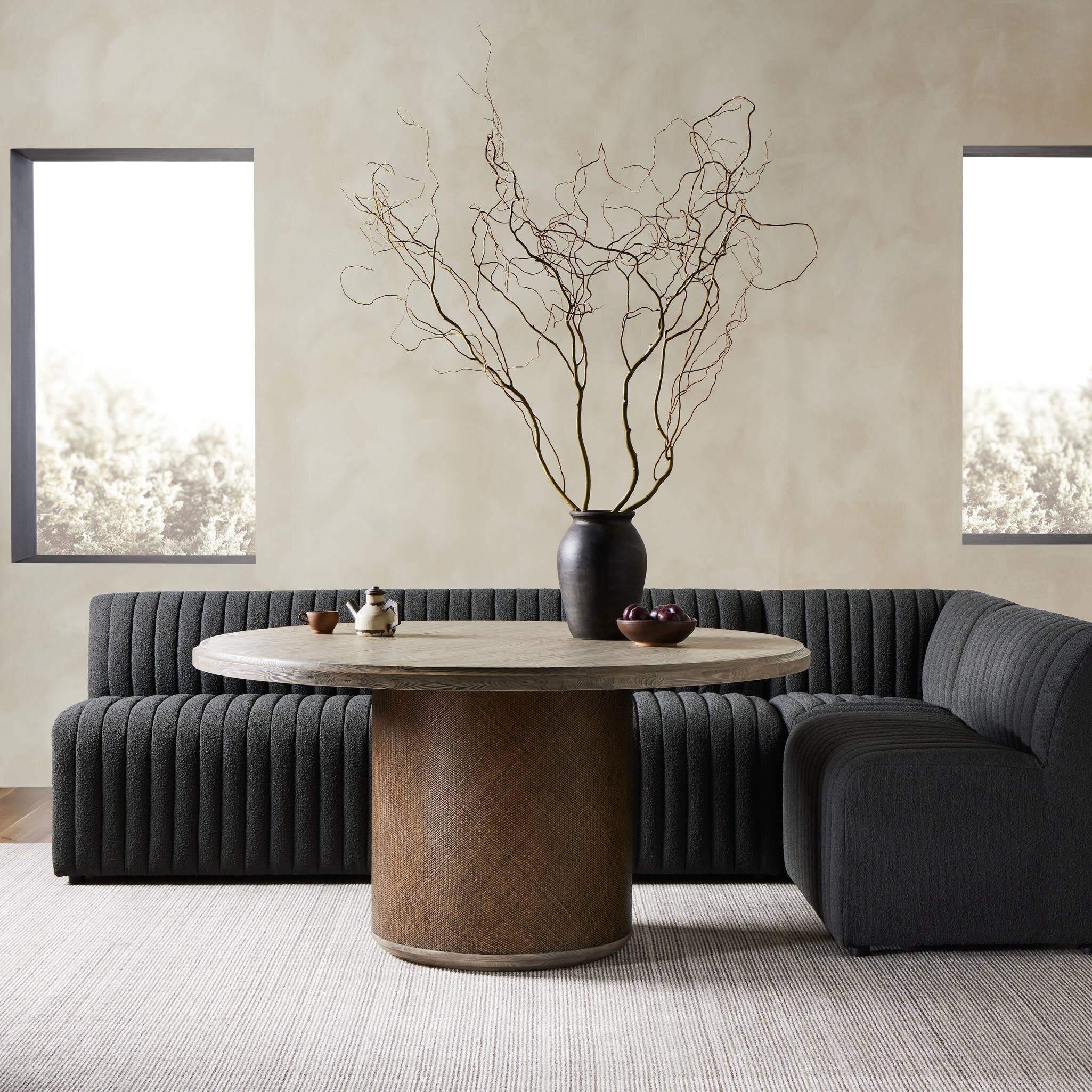 Four Hands Augustine Dining Banquette, L-Shape — FIQA Boucle Charcoal