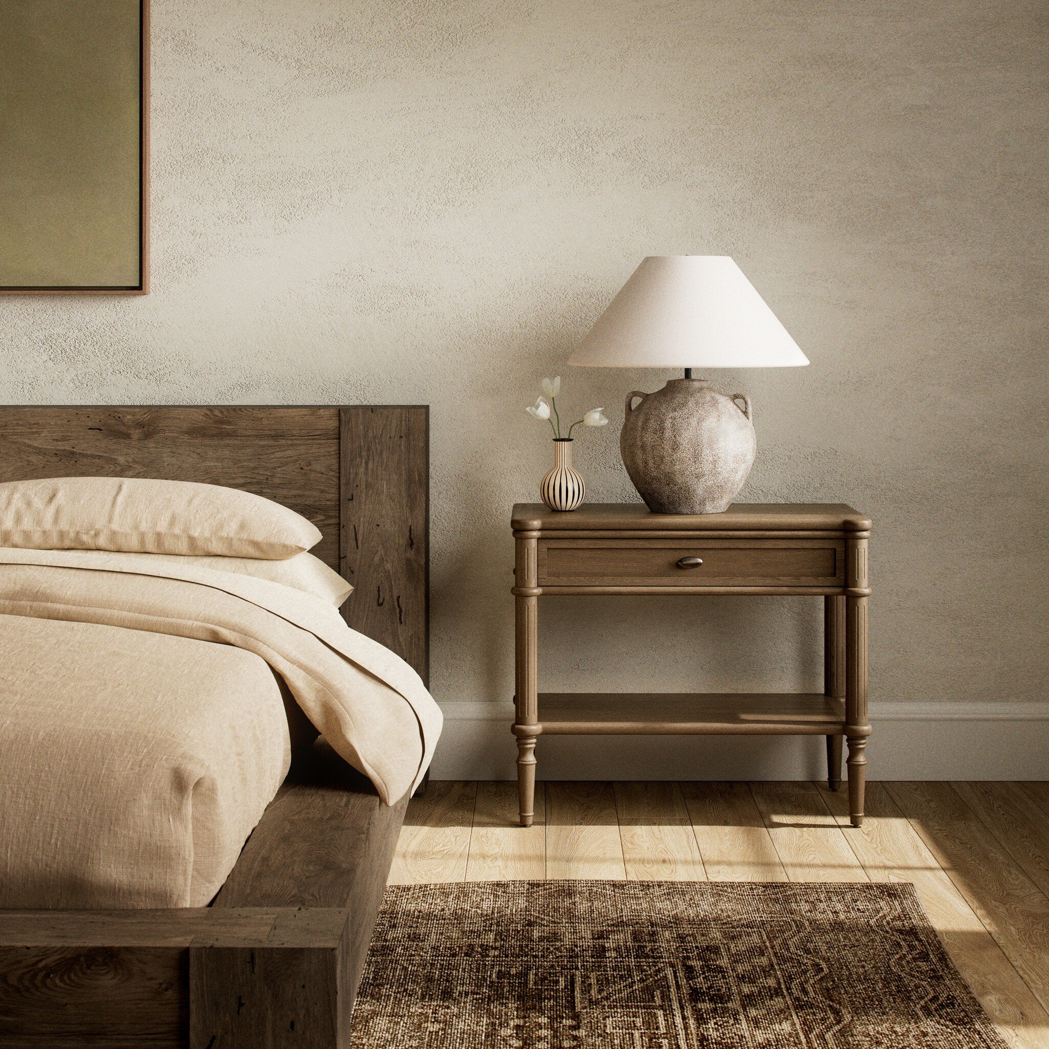 Four Hands Toulouse Nightstand — Toasted Oak-Toasted Oak Veneer-Aged Brass