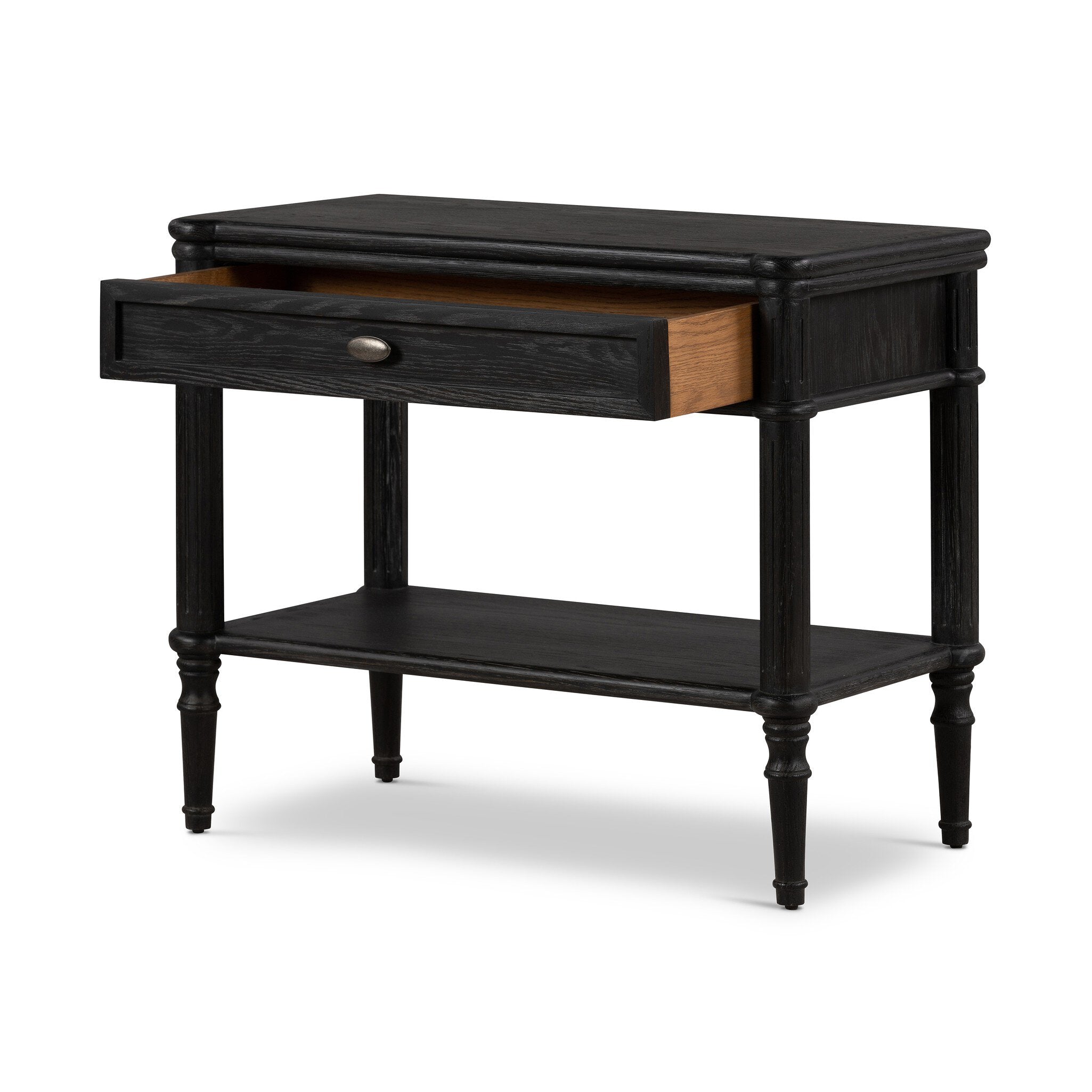 Four Hands Toulouse Nightstand — Distressed Black-Distressed Black Oak-Aged Brass