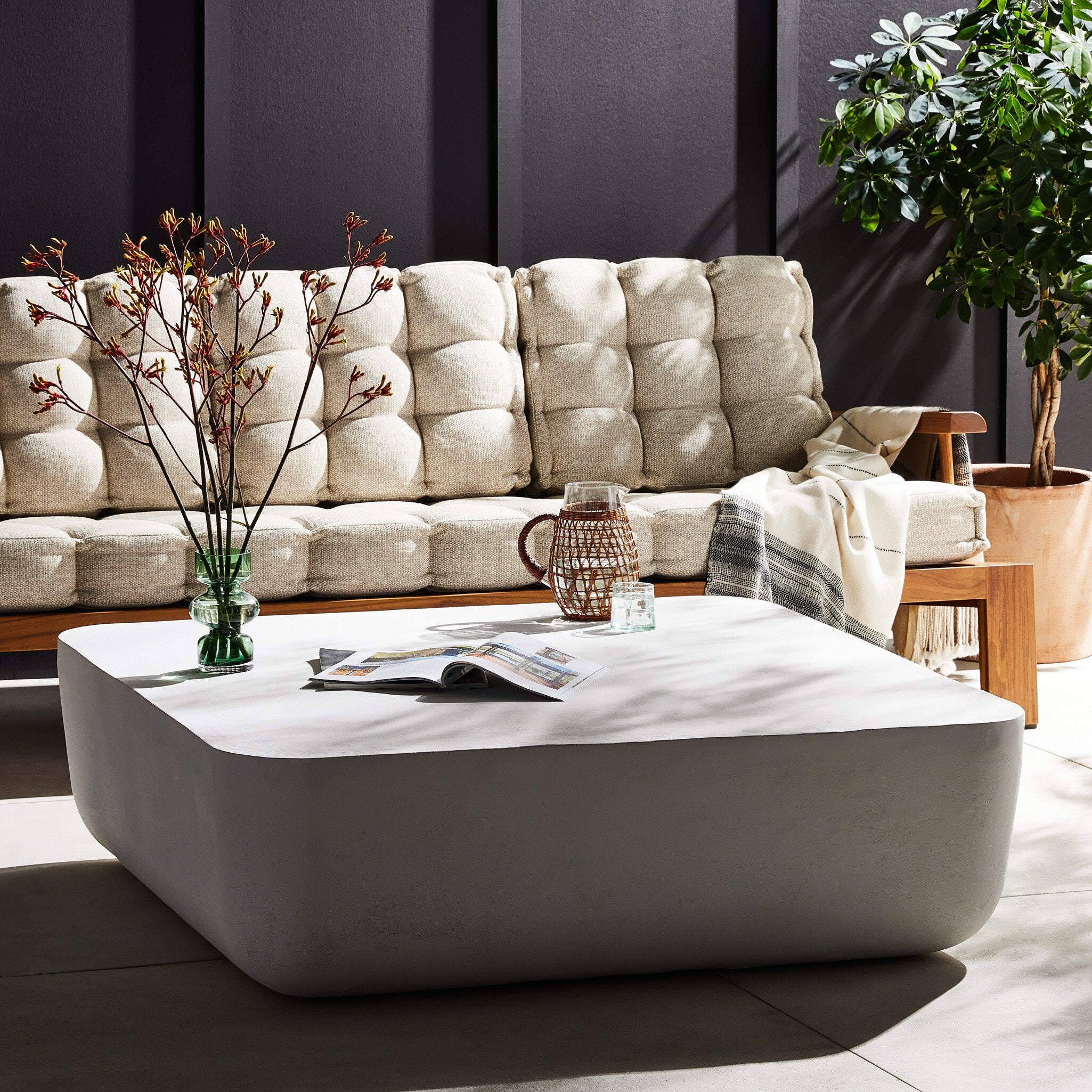 Four Hands Basil Square Outdoor Coffee Table — Matte White Cast Aluminum
