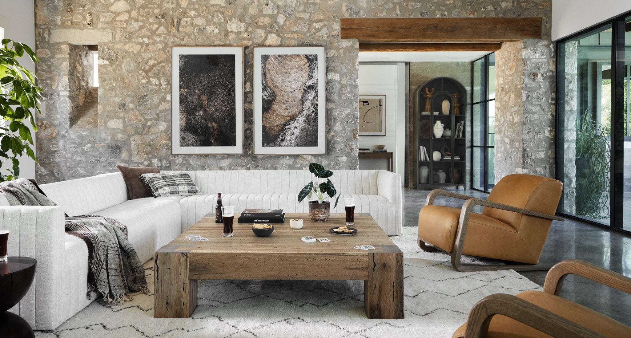 Four Hands Abaso Coffee Table — Rustic Wormwood Oak