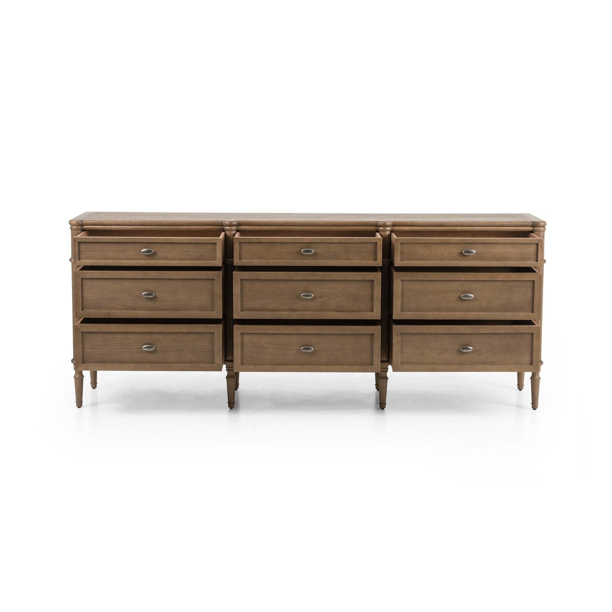 Four Hands Toulouse 9 Drawer Dresser — Toasted Oak-Toasted Oak Veneer-Aged Brass