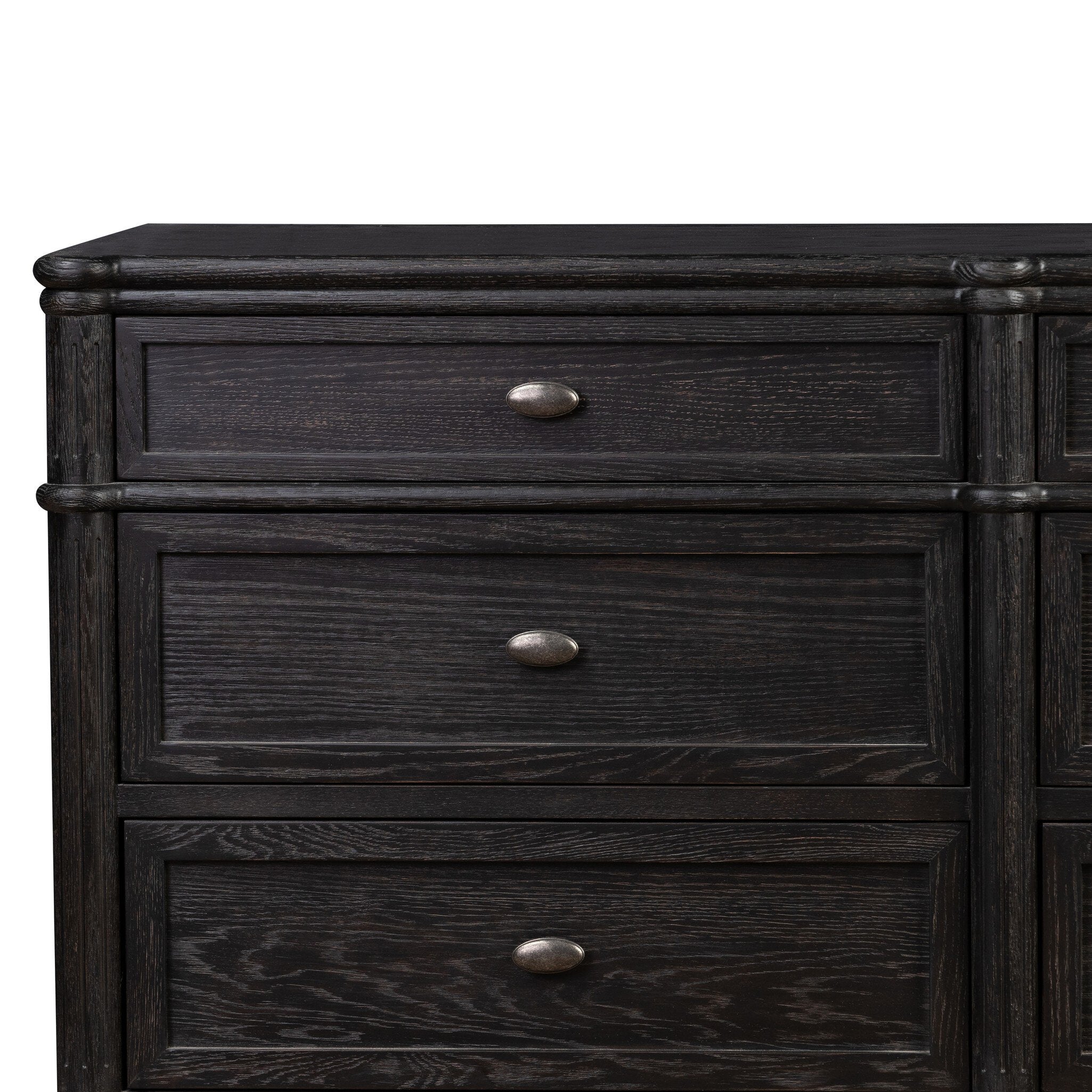Four Hands Toulouse 9 Drawer Dresser — Distressed Black-Distressed Black Oak-Aged Brass