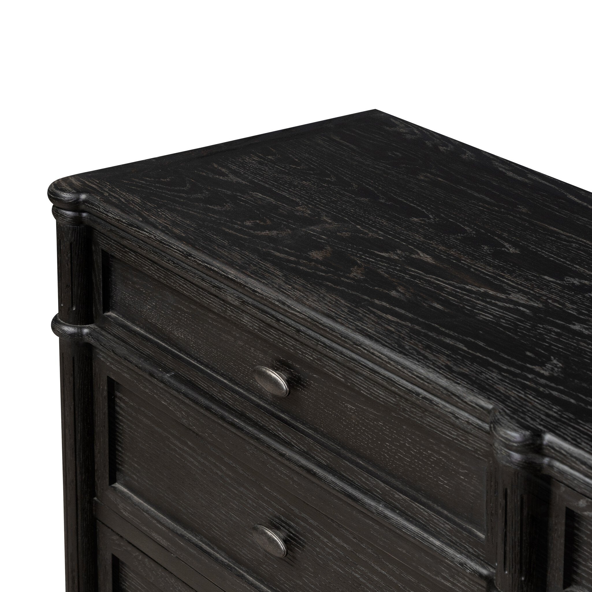 Four Hands Toulouse 9 Drawer Dresser — Distressed Black-Distressed Black Oak-Aged Brass