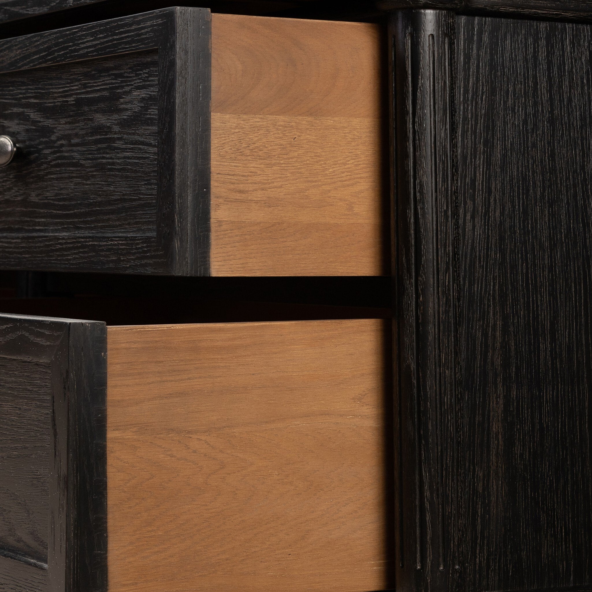 Four Hands Toulouse 9 Drawer Dresser — Distressed Black-Distressed Black Oak-Aged Brass