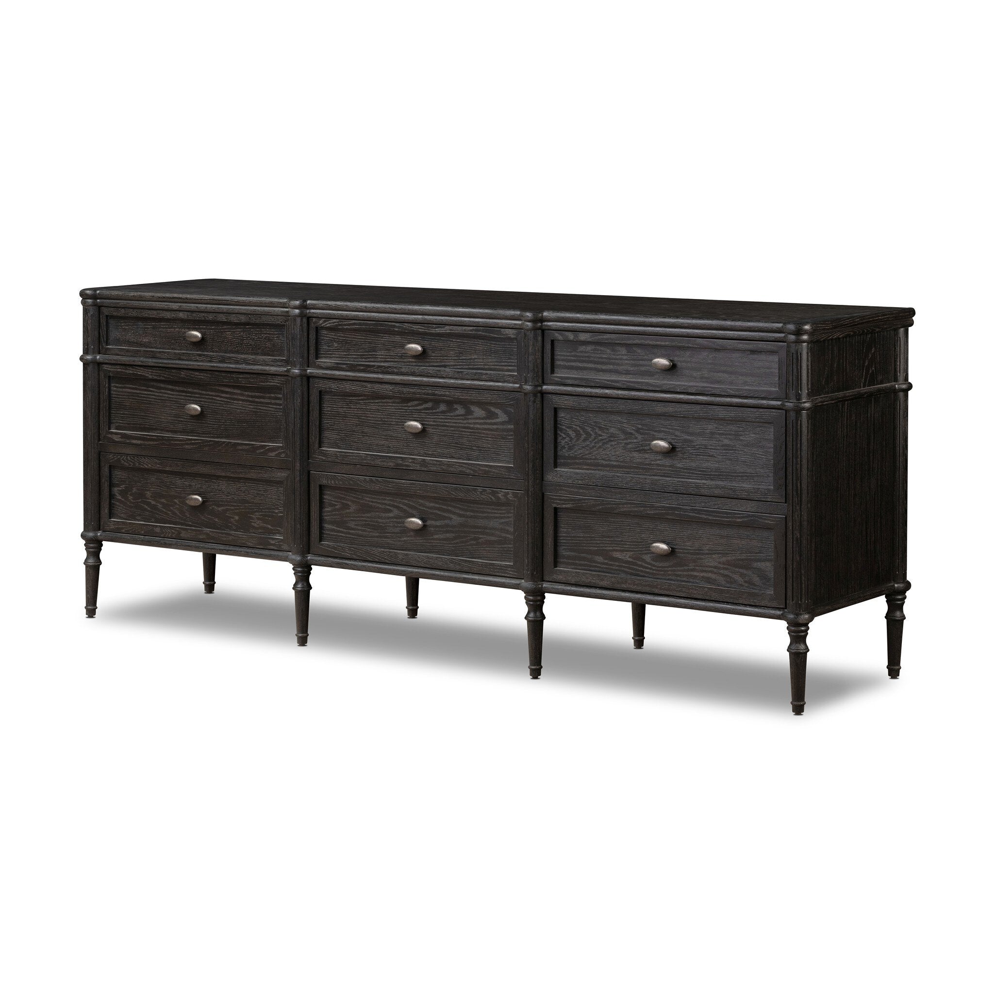 Four Hands Toulouse 9 Drawer Dresser — Distressed Black-Distressed Black Oak-Aged Brass