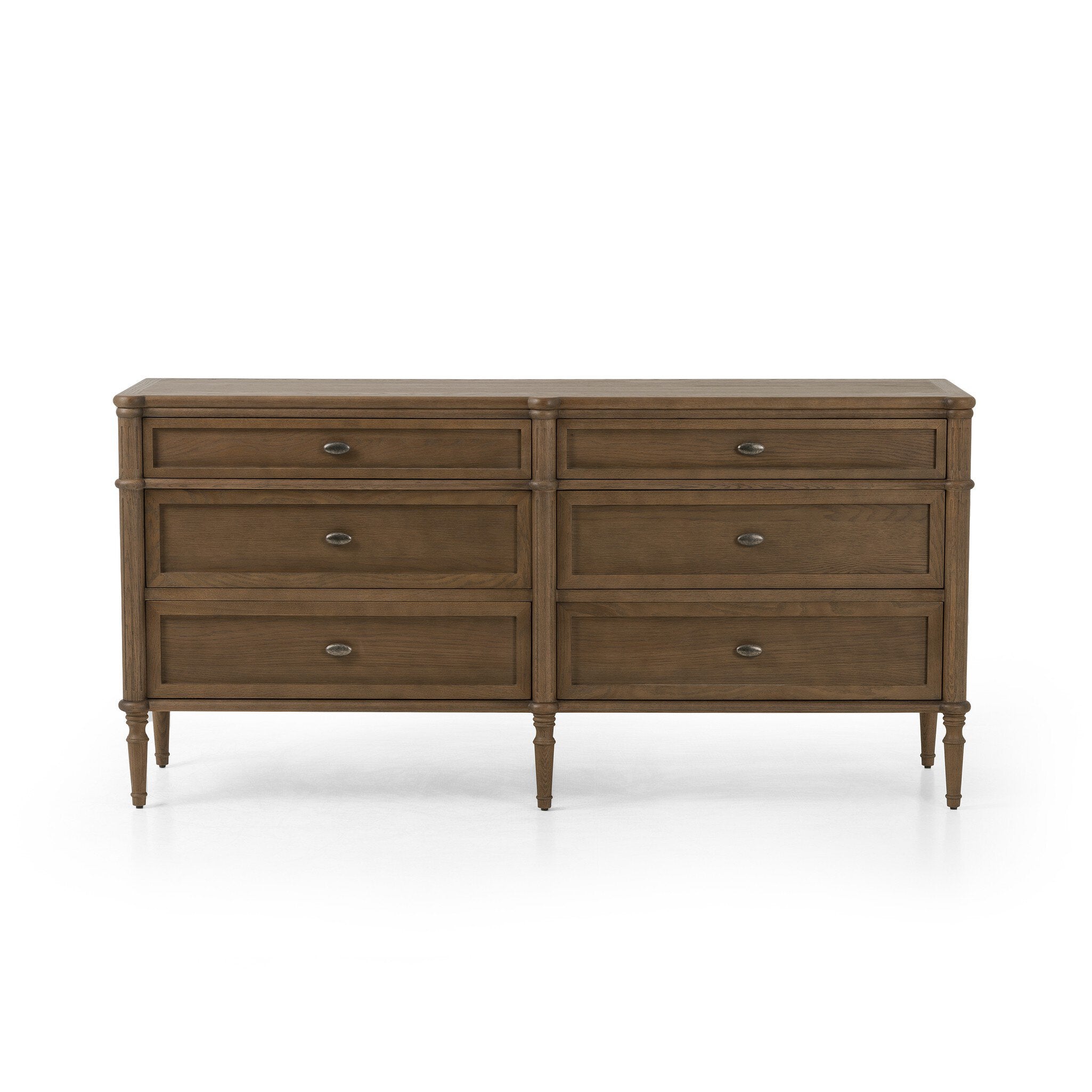 Four Hands Toulouse 6 Drawer Dresser — Toasted Oak-Toasted Oak Veneer-Aged Brass