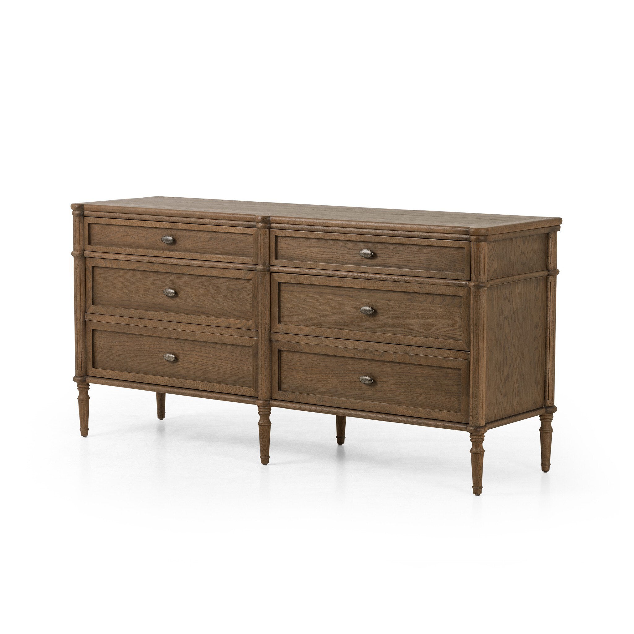 Four Hands Toulouse 6 Drawer Dresser — Toasted Oak-Toasted Oak Veneer-Aged Brass