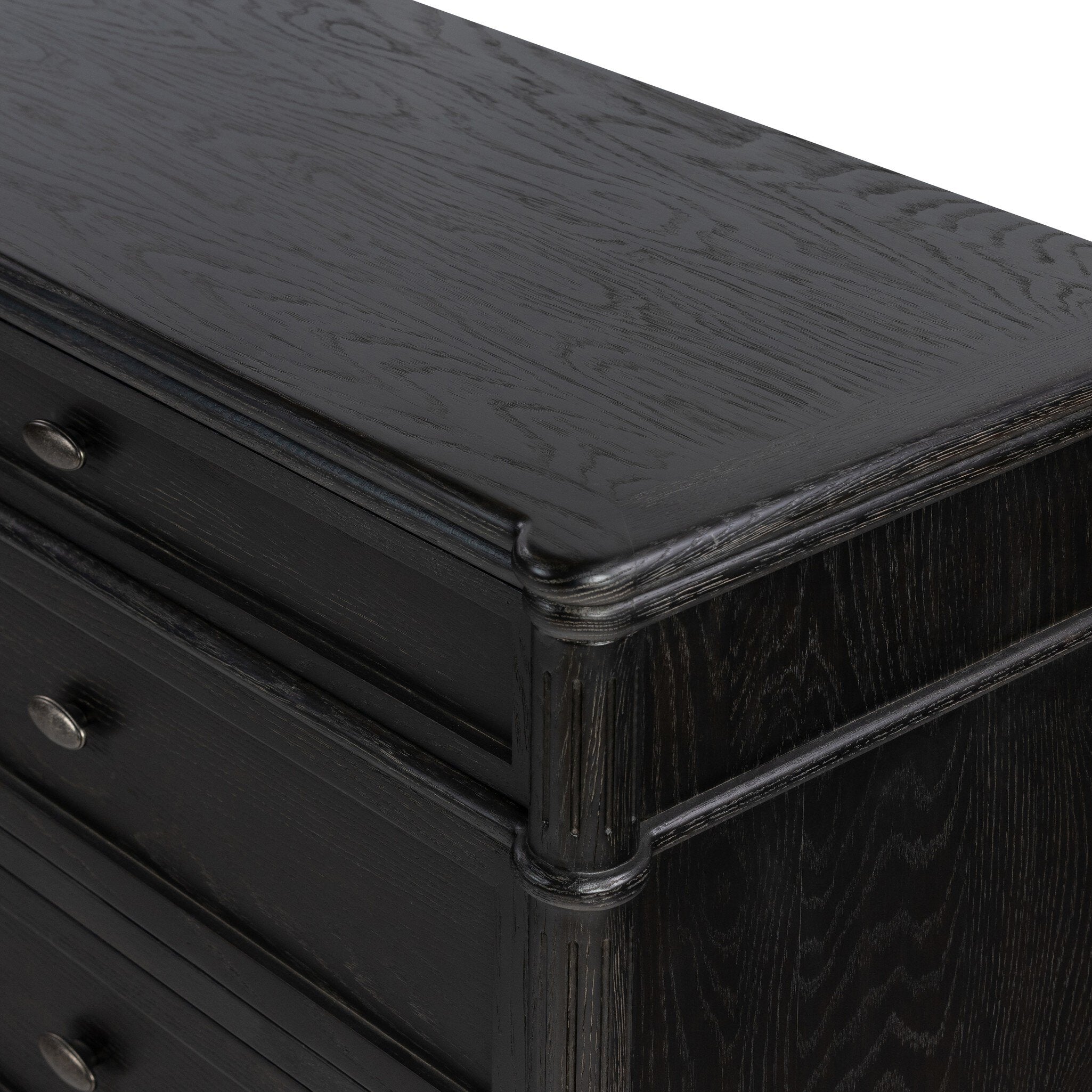 Four Hands Toulouse 6 Drawer Dresser — Distressed Black-Distressed Black Oak-Aged Brass