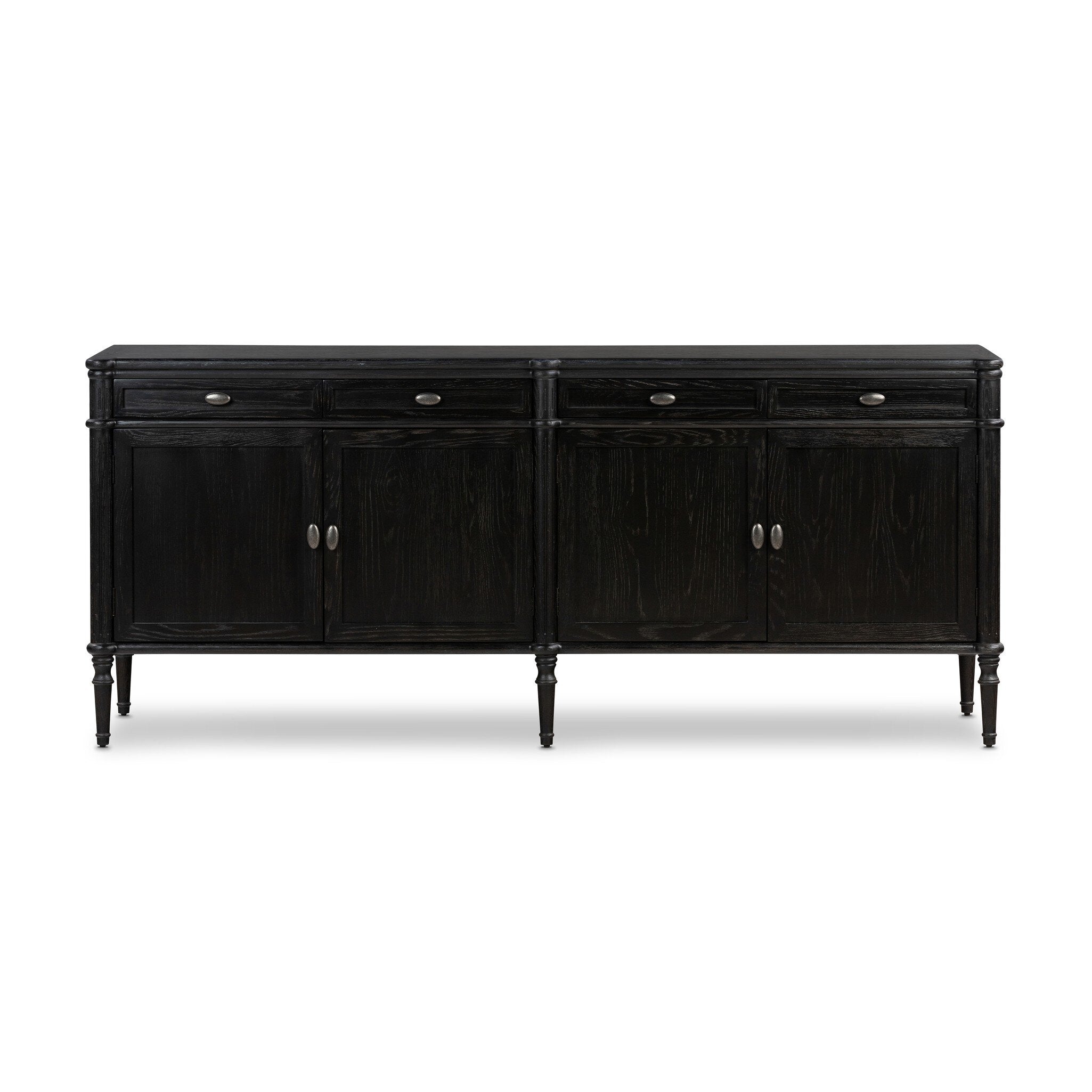 Four Hands Toulouse Sideboard — Distressed Black Oak-Distressed Black-Aged Brass