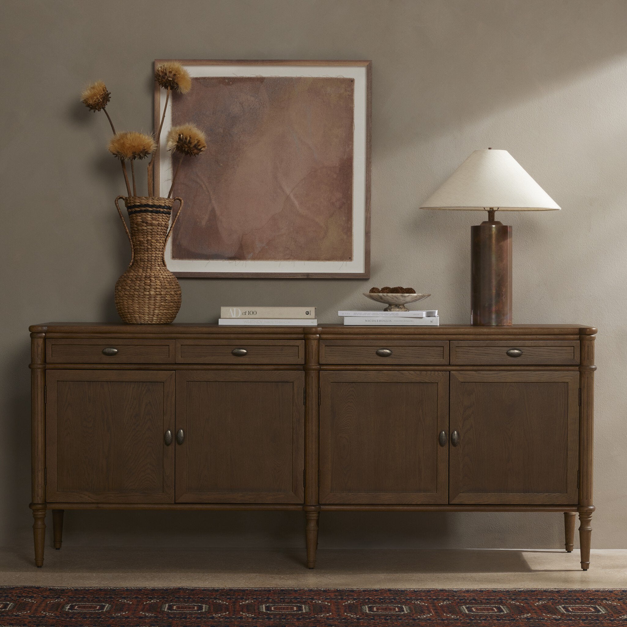 Four Hands Toulouse Sideboard — Toasted Oak Veneer-Toasted Oak-Aged Brass