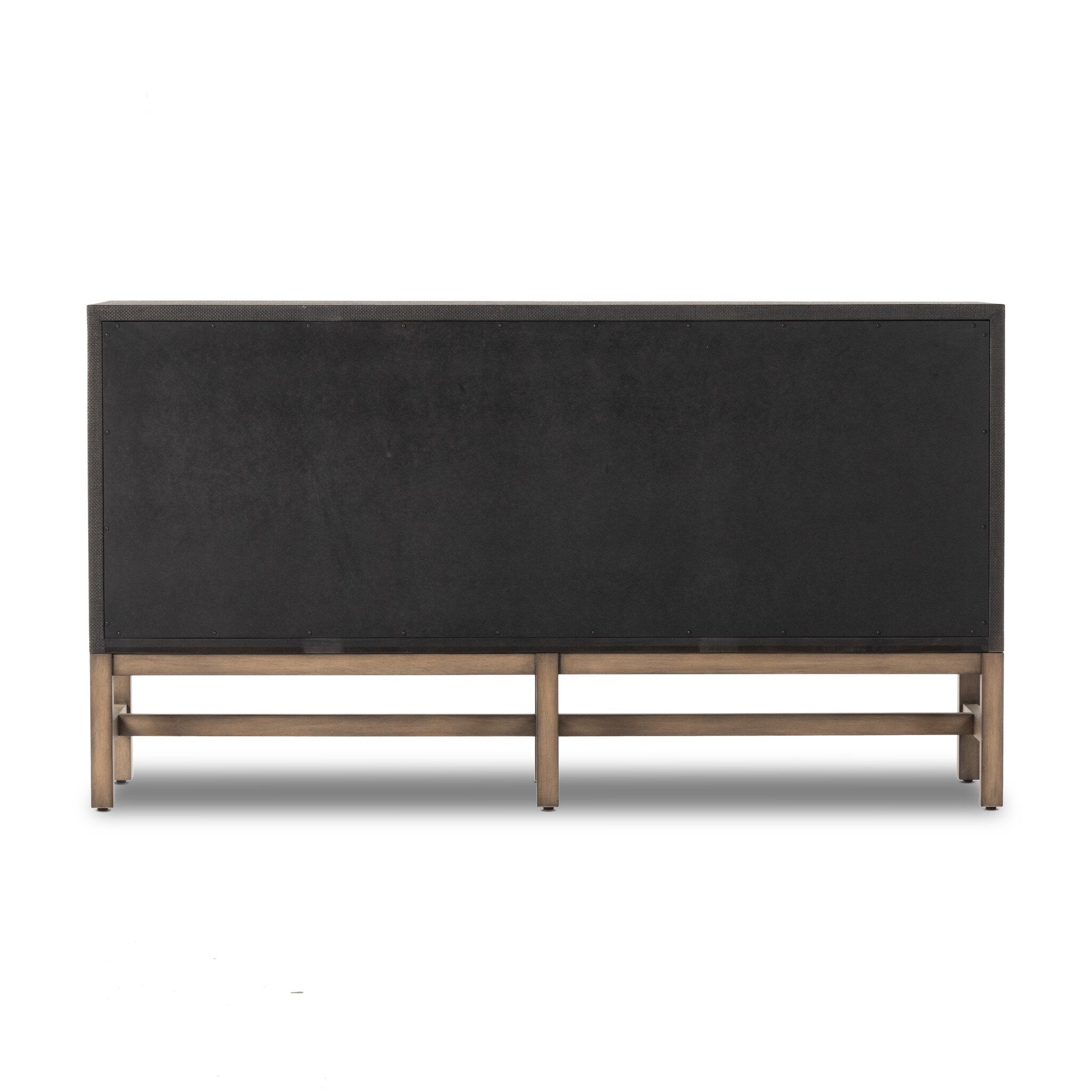 Four Hands Fiona 6 Drawer Dresser — Black Raffia-Russet Mahogany-Light Antique Brass
