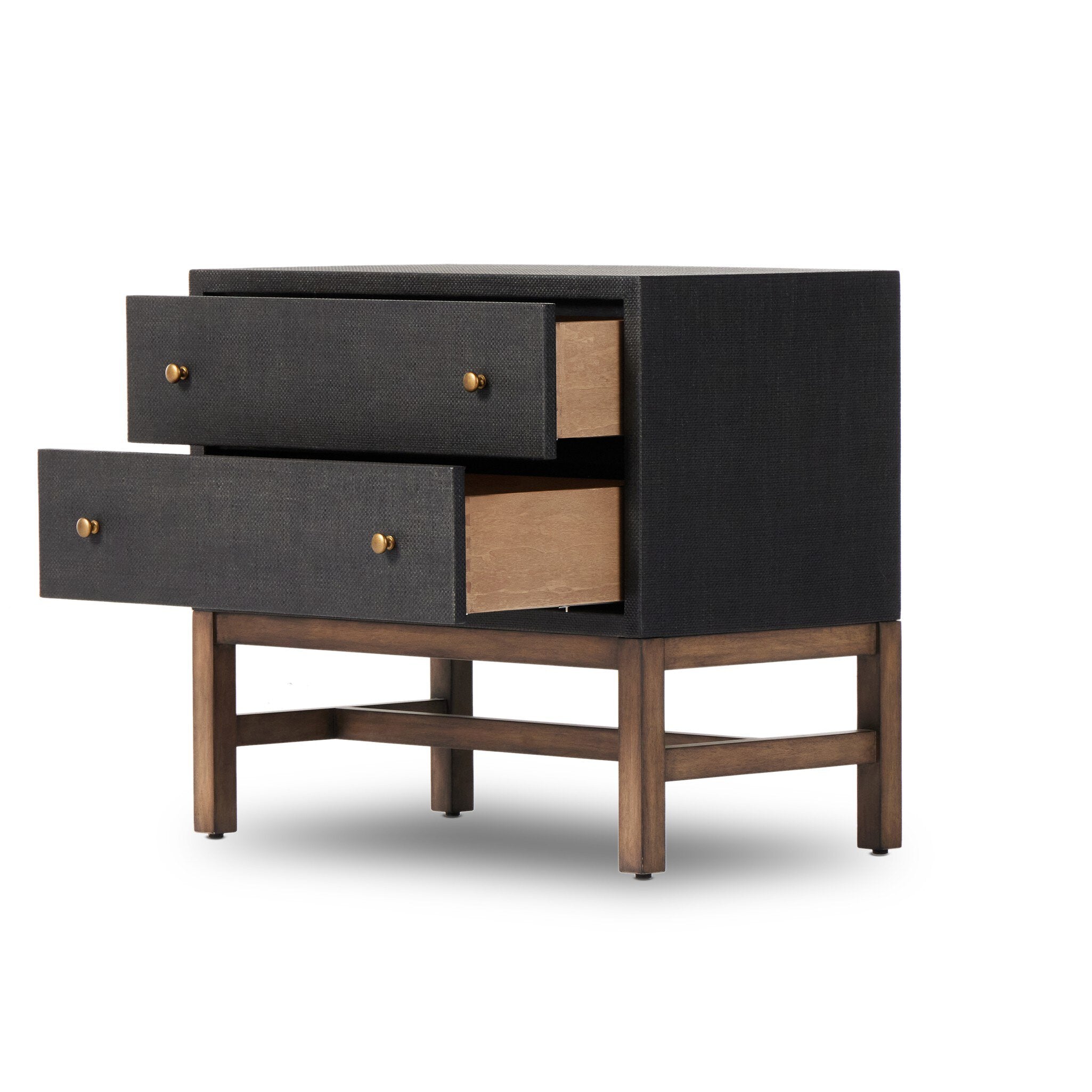 Four Hands Fiona Nightstand — Black Raffia-Russet Mahogany-Light Antique Brass