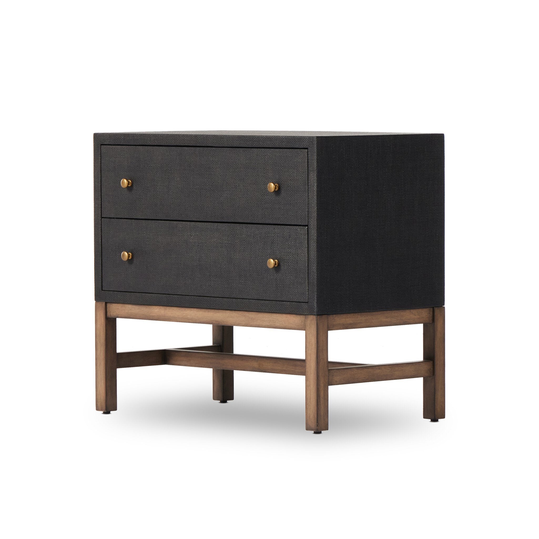 Four Hands Fiona Nightstand — Black Raffia-Russet Mahogany-Light Antique Brass