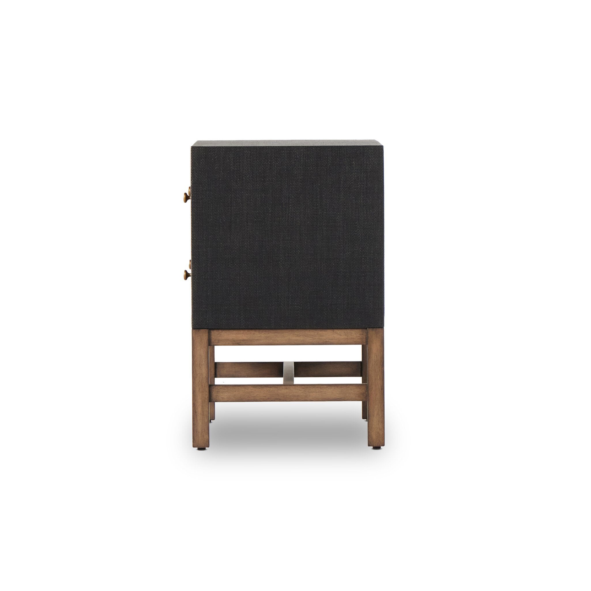 Four Hands Fiona Nightstand — Black Raffia-Russet Mahogany-Light Antique Brass
