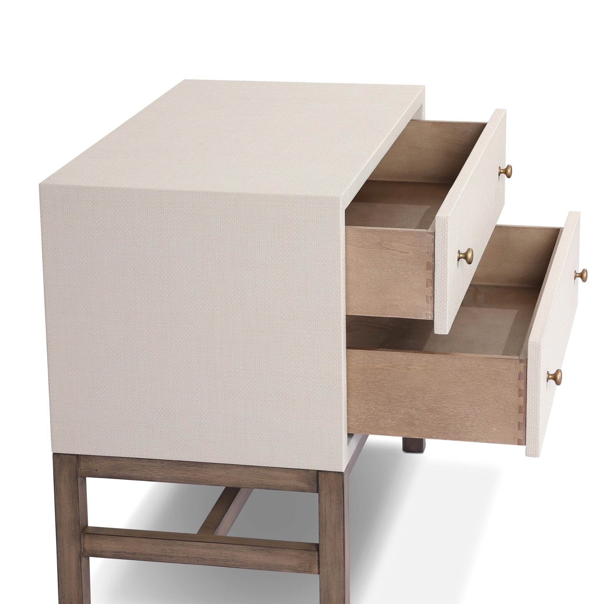 Four Hands Fiona Nightstand — Ivory Painted Raffia-Russet Mahogany-Light Antique Brass